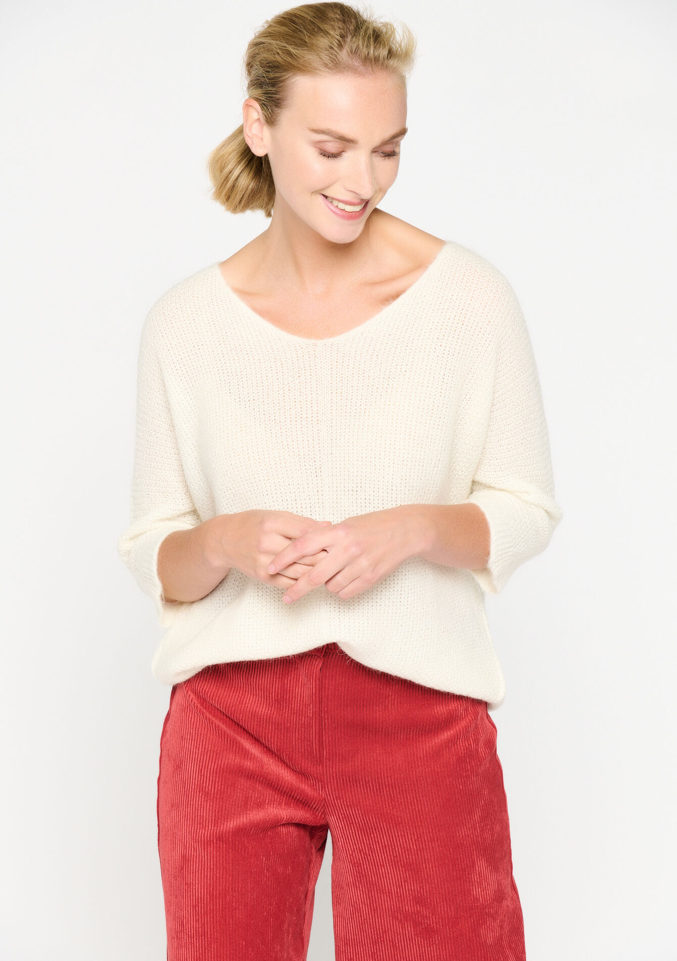 Pullover with batwing sleeves - OFFWHITE - 04005975_1001