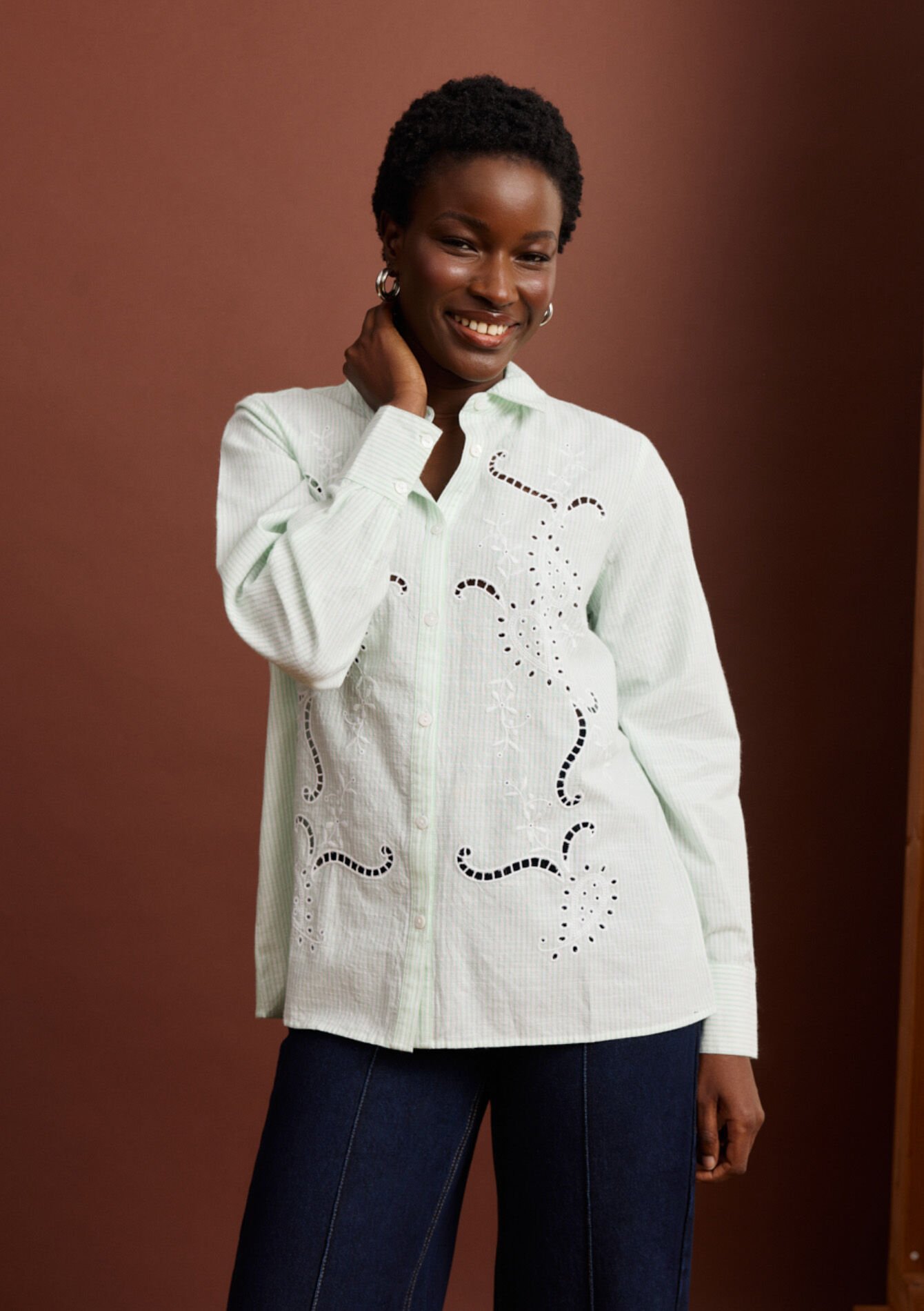 Chemise brodée à rayures - LIGHT GREEN PASTEL - 05702951_1822