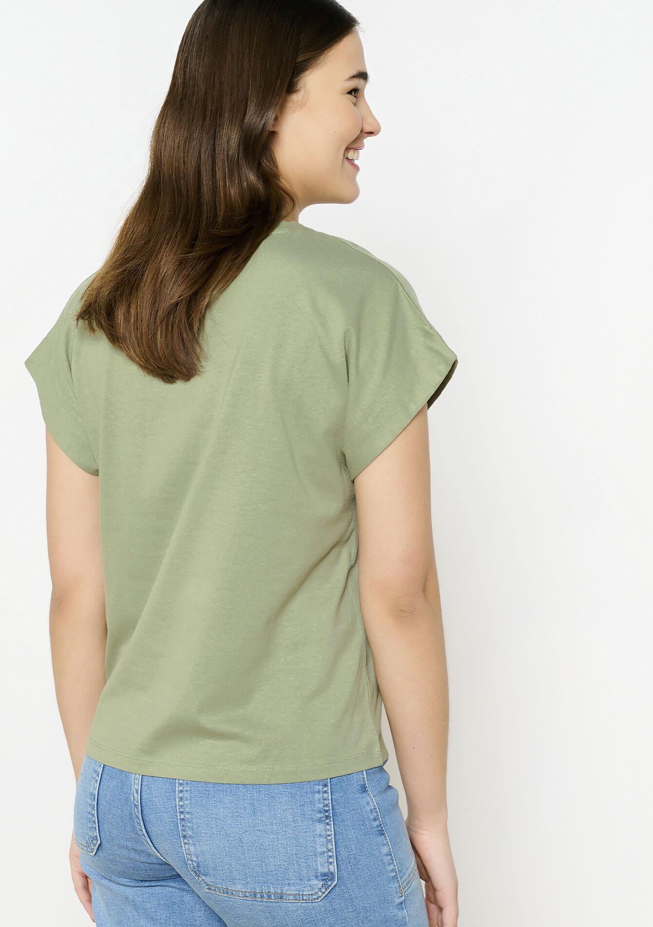 Basic katoenen T-shirt - KHAKI FADED - 02301672_4326