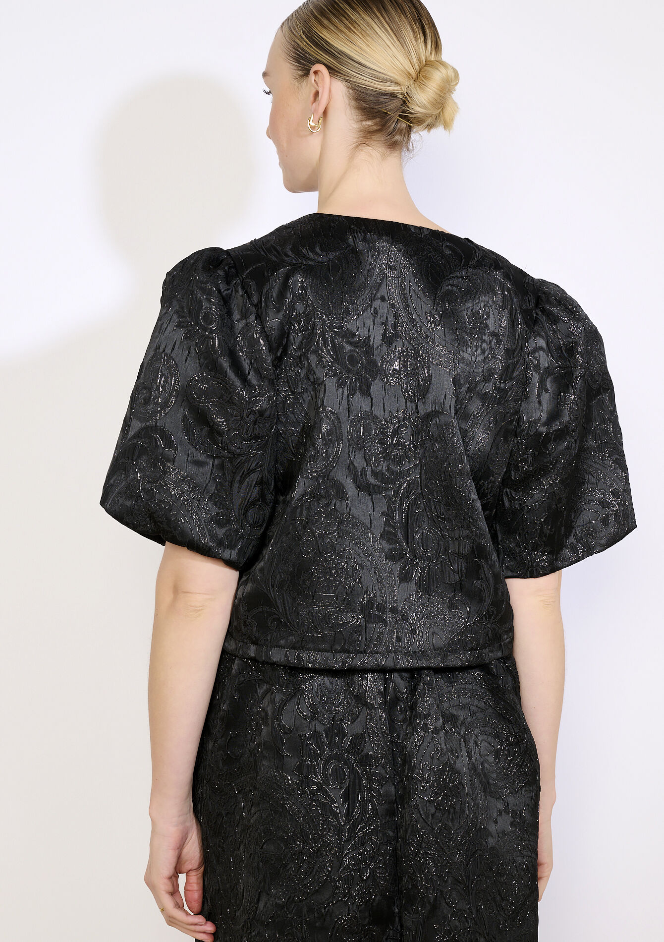Blouse brocart à manches bouffantes, Blouse brocart à manches bouffantes - BLACK - 05703002_1119
