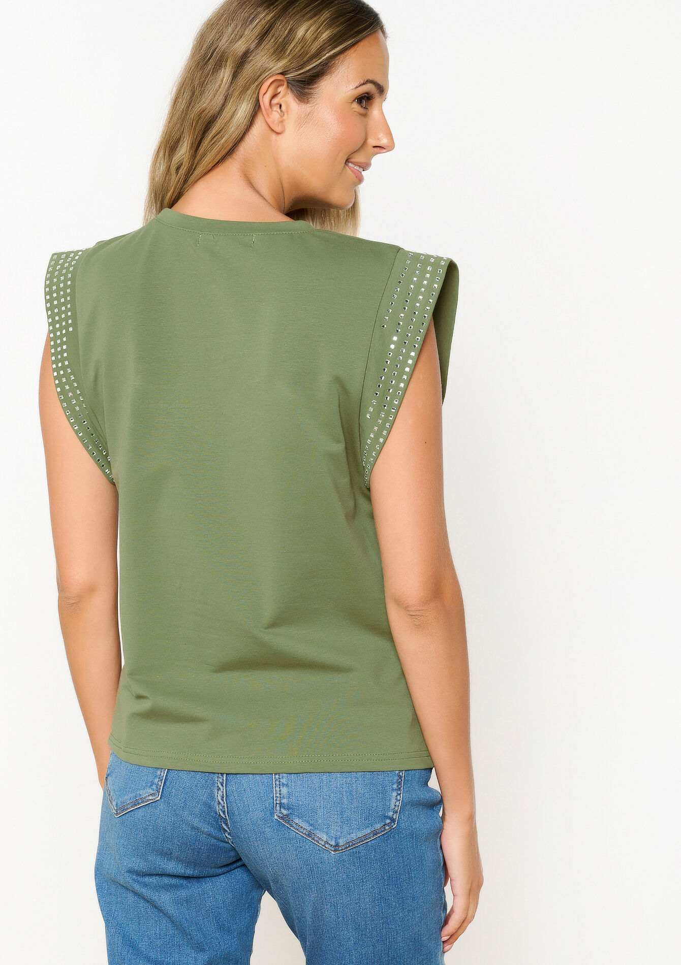 T-shirt with sequins, T-shirt with sequins - KHAKI - 02301658
