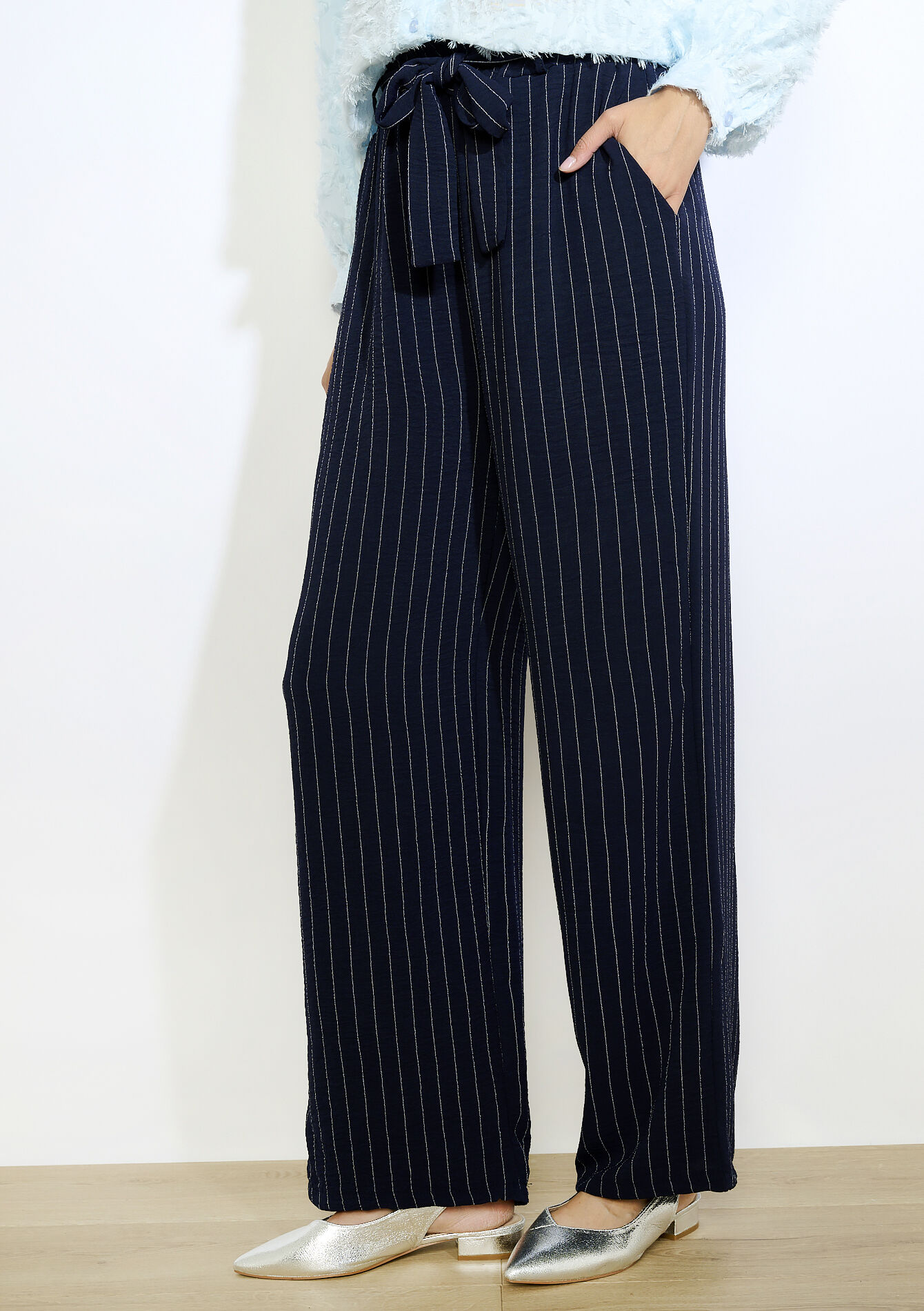 Pantalon fluide à rayures - NAVY BASIC - 06601040_2723