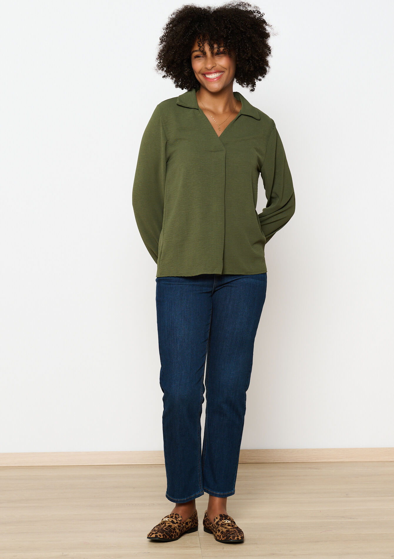 Blouse à col polo, Blouse à col polo - KHAKI DARKY - 05702673_4208