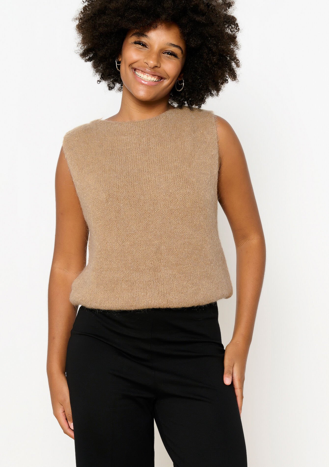 Pullover sans manches en mohair - CAMEL - 04006687_950