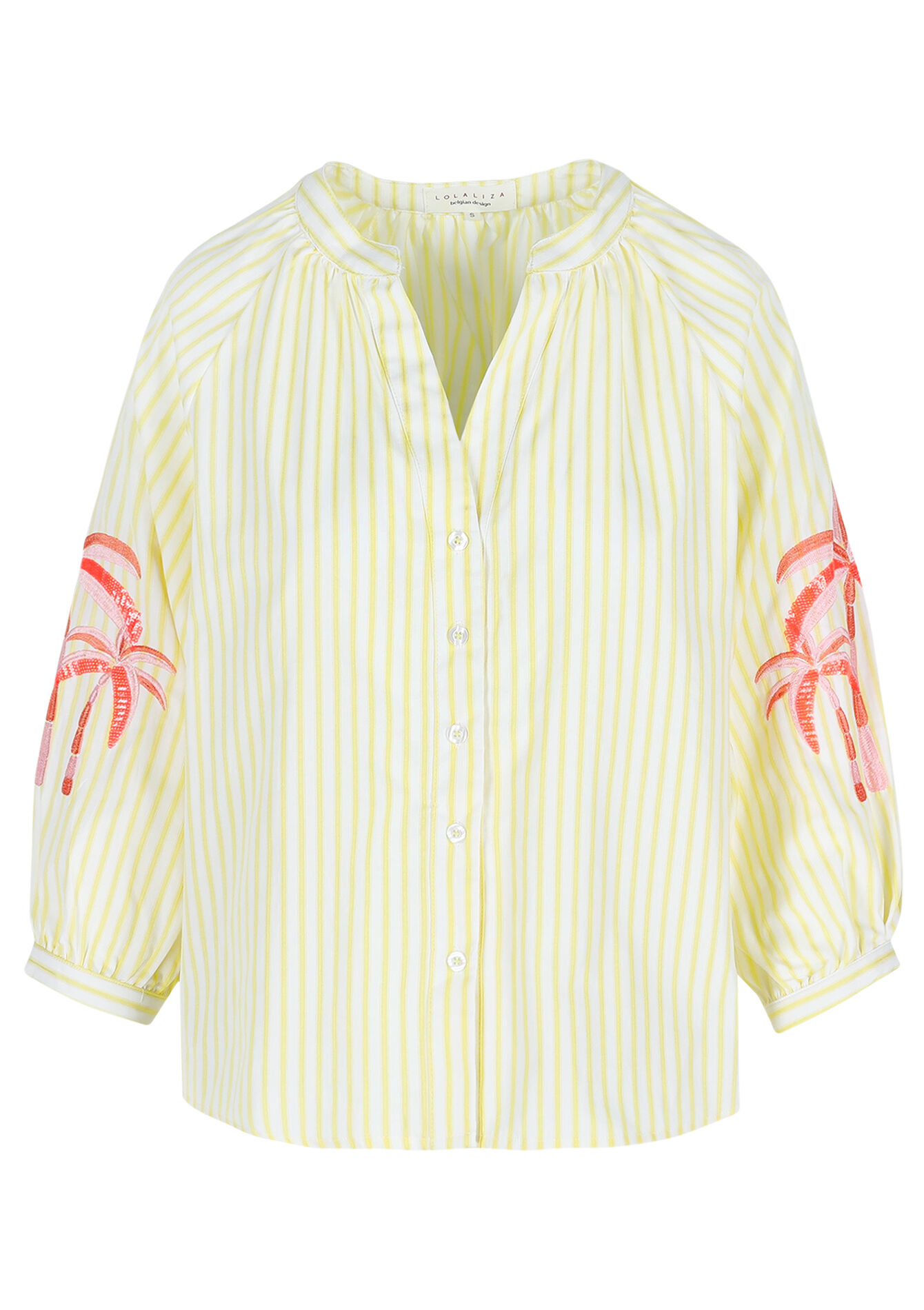 Hemd met geborduurde palmbomen, Hemd met geborduurde palmbomen - YELLOW PASTEL - 05702723_5004