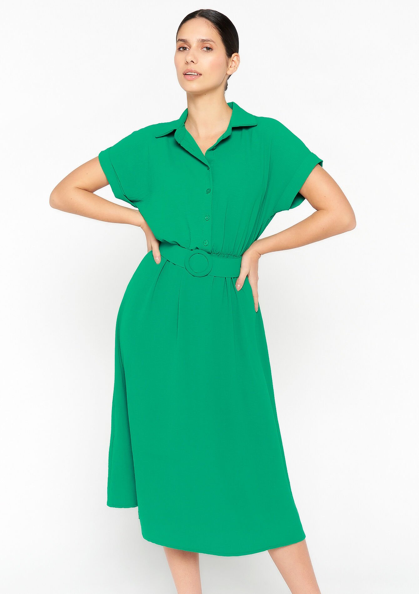 Robe mi-longue à col polo, Robe mi-longue à col polo - GREEN APPLE - 1072776