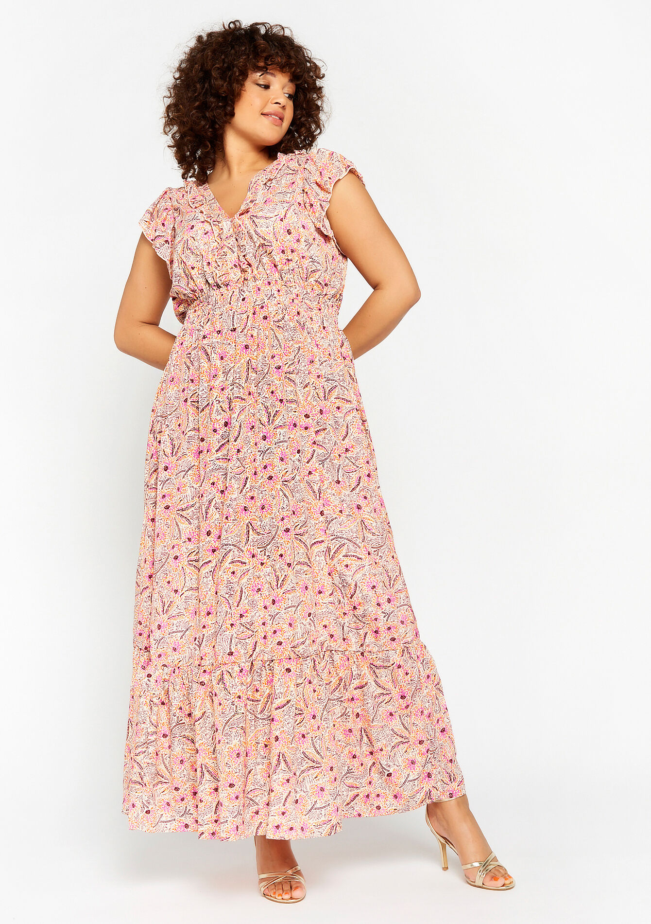 Maxi dress with floral print - PASTEL PEACH - 08601886_1974