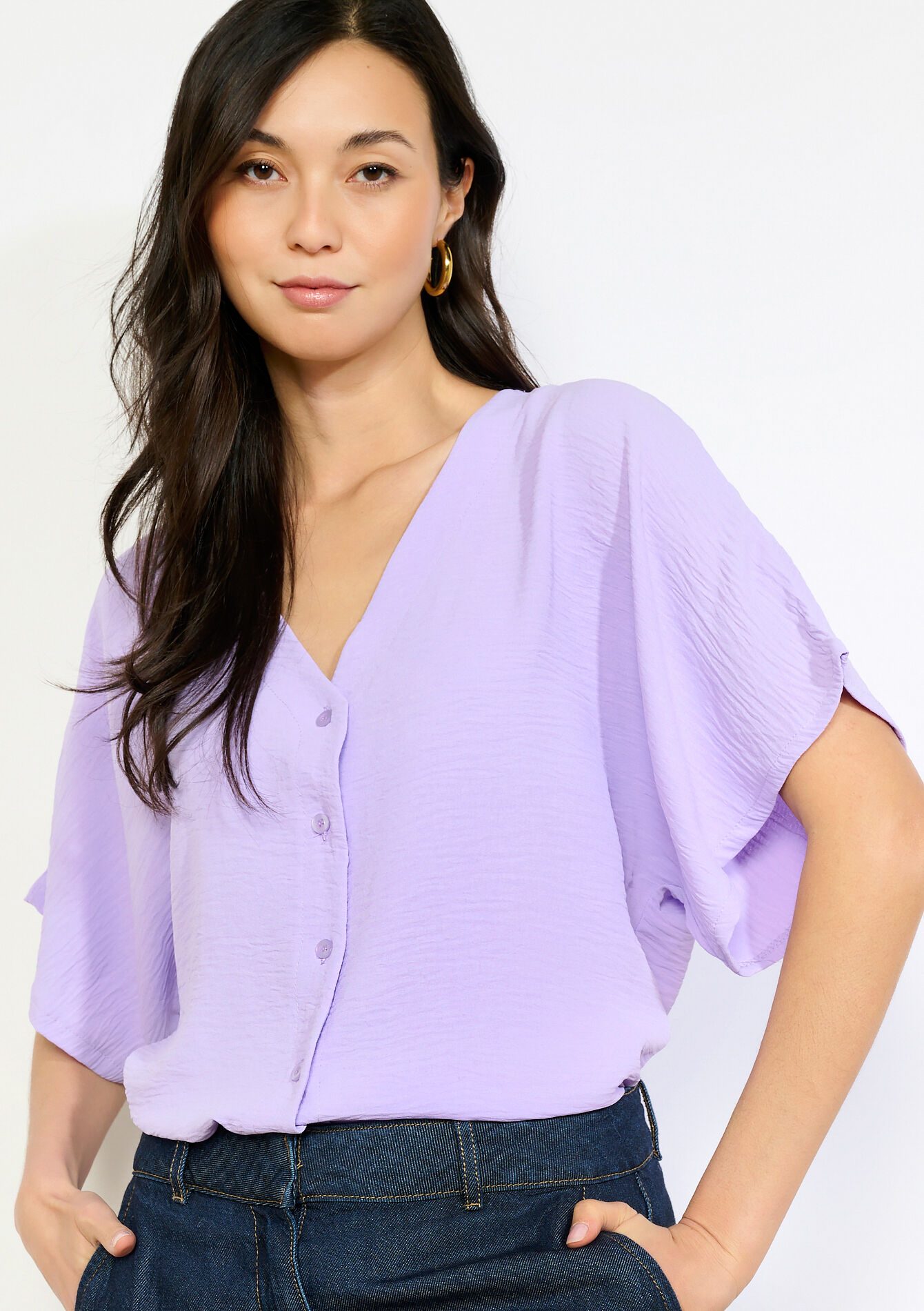 Blouse fluide à manches courtes - LILAC BRIGHT - 05703048_2578