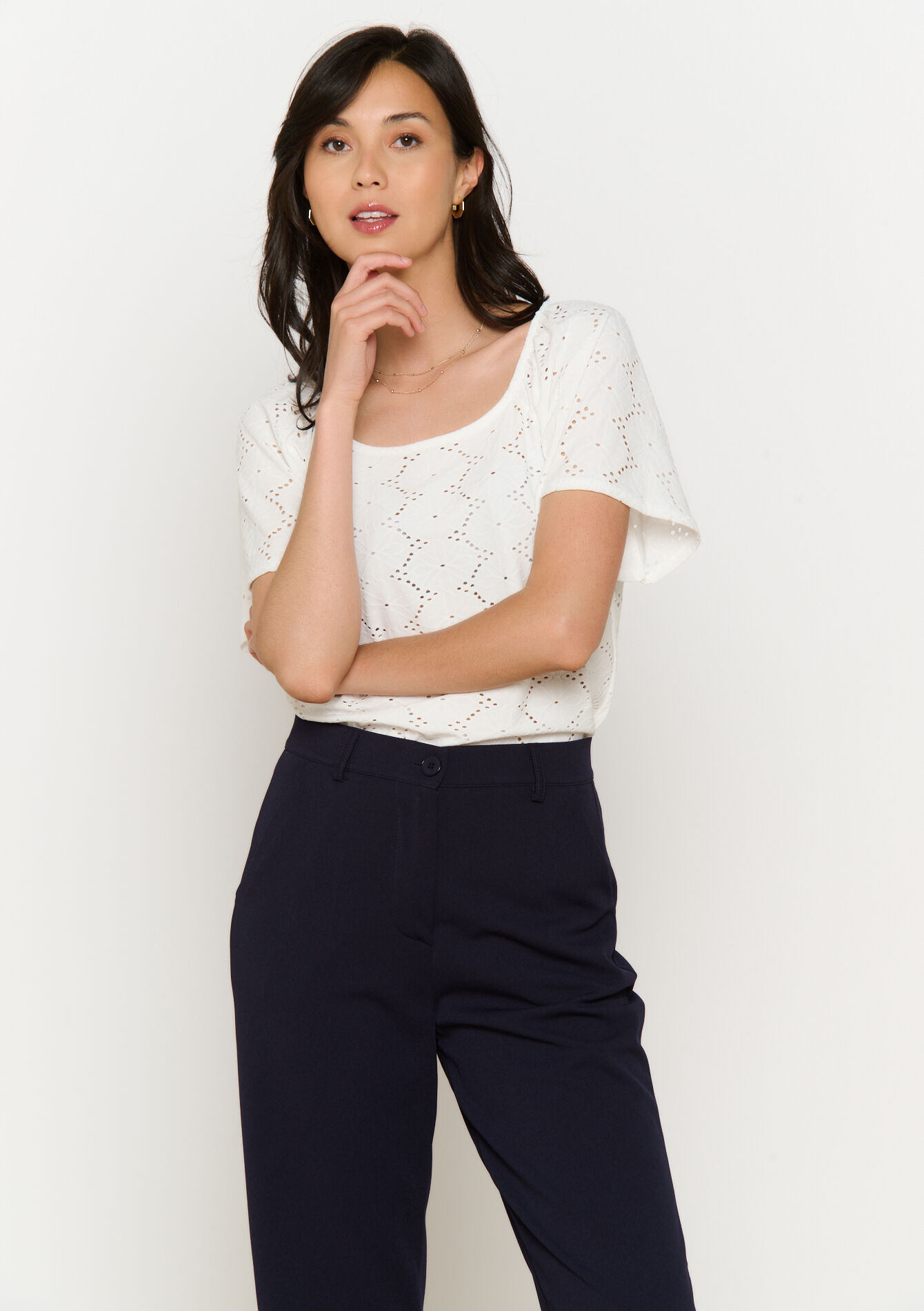 T-shirt brodé à manches courtes, T-shirt brodé à manches courtes - OPTICAL WHITE - 02301813