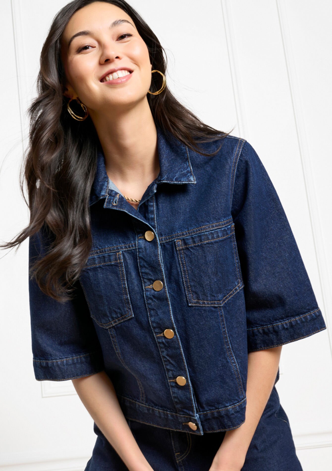 Veste courte en denim - DARK BLUE - 09101171_0501