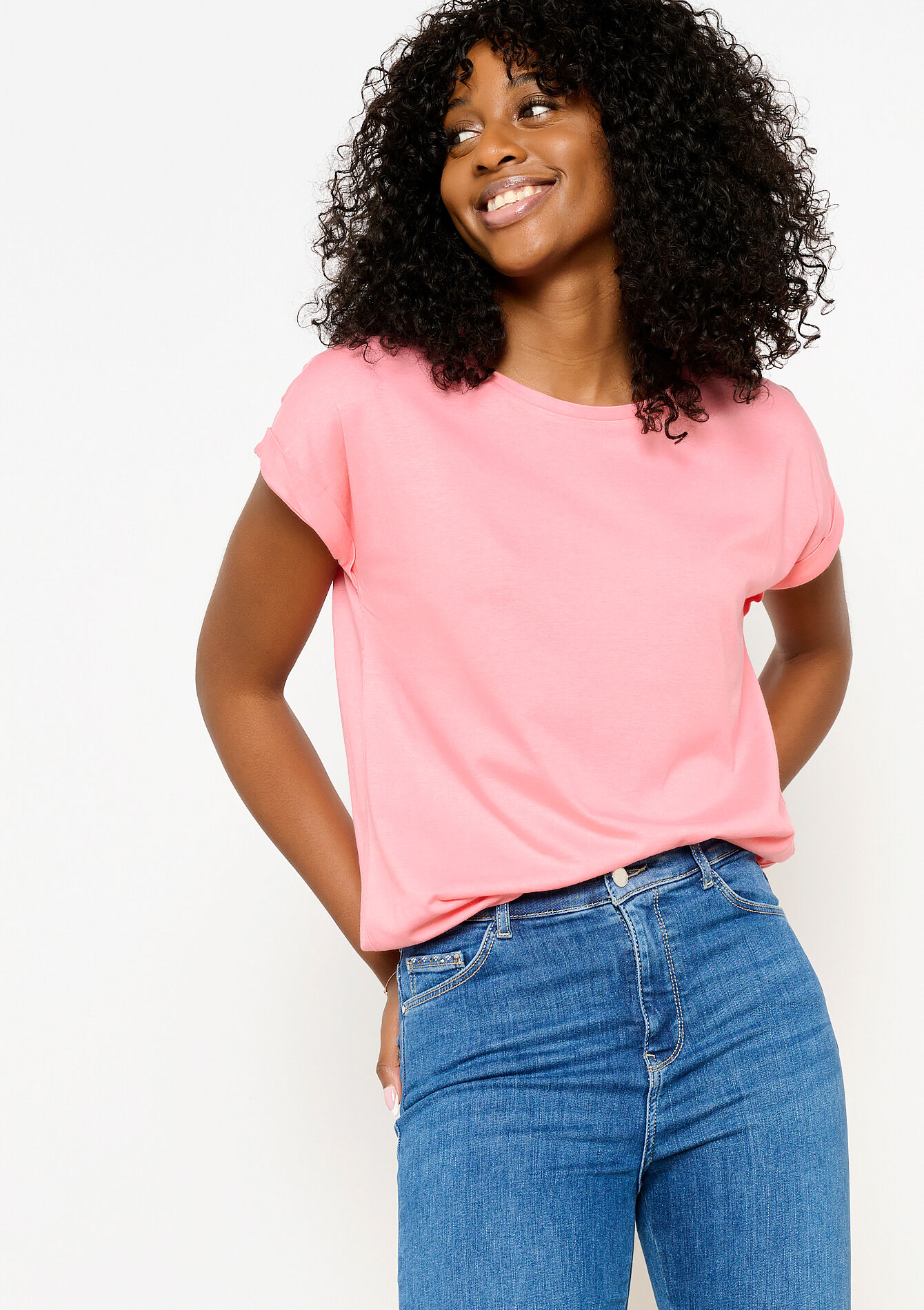 Basic T-shirt, Basic T-shirt - CORAL BRIGHT - 02301493_2007