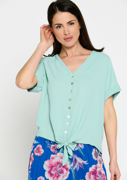 Blouse with V-neck - MINT GREEN - 05702223_1723