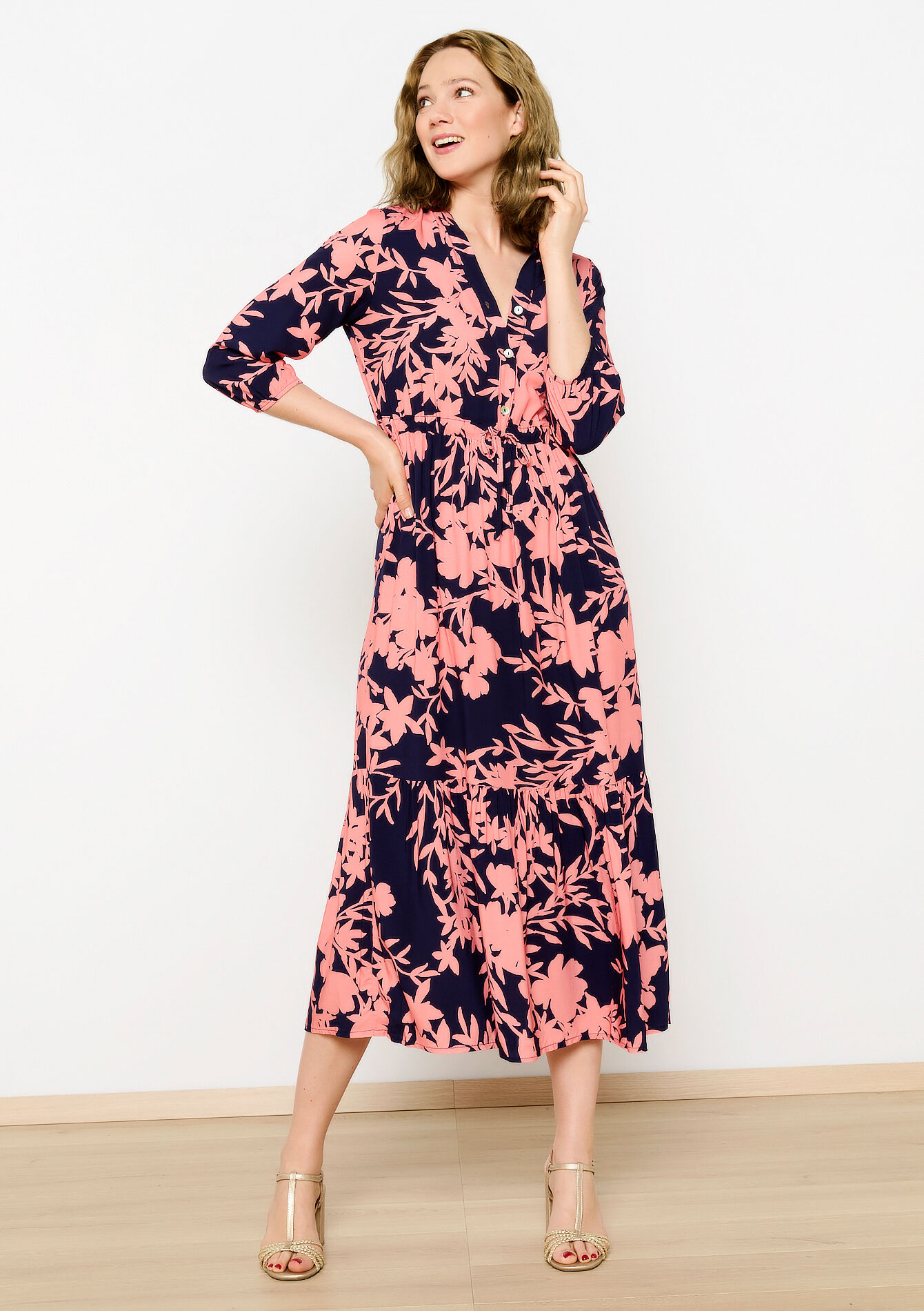 Robe longue à imprimé fleuri, Robe longue à imprimé fleuri - NAVY BASIC - 08103706_2723