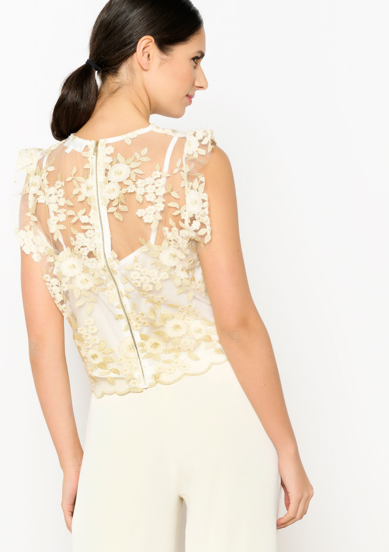 Voile top met bloemen - OFFWHITE - 05702480_1001