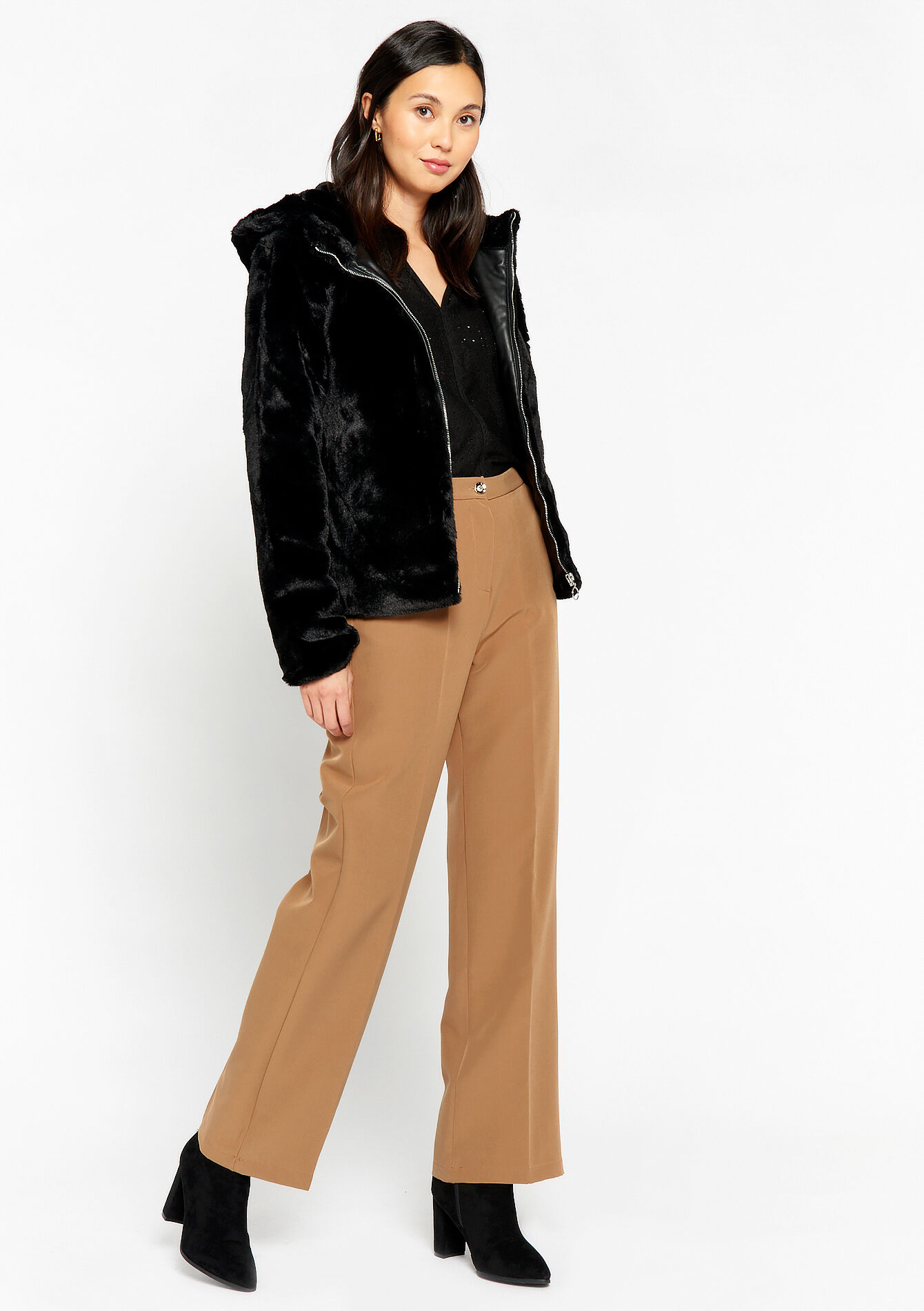 Veste en fausse fourrure avec capuche - BLACK - 23000594_1119