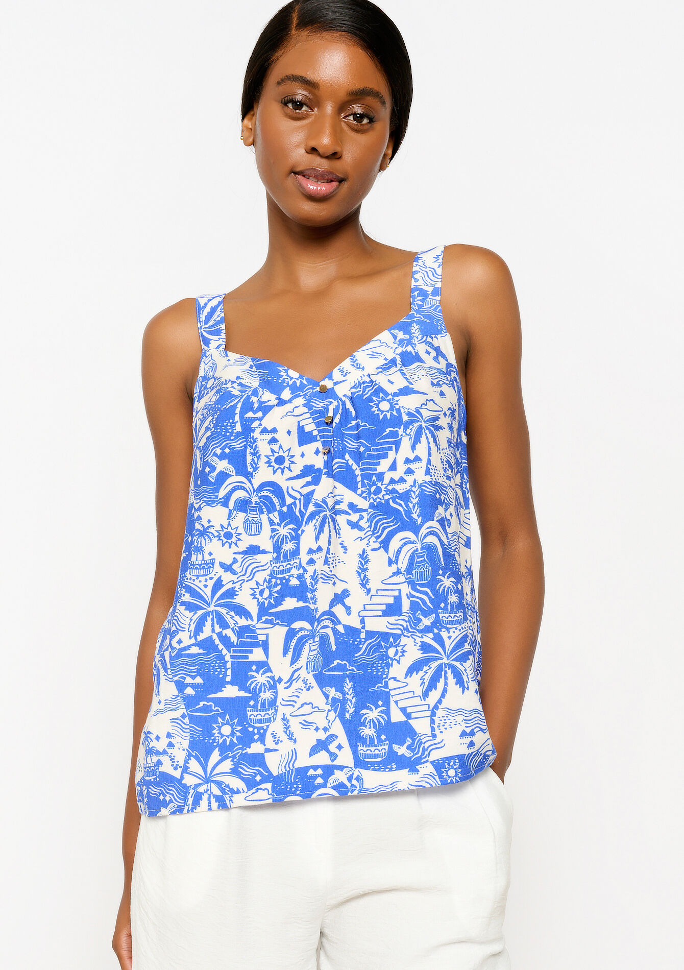 Top with tropical print, Top with tropical print - ELECTRIC BLUE - 05702530_1619