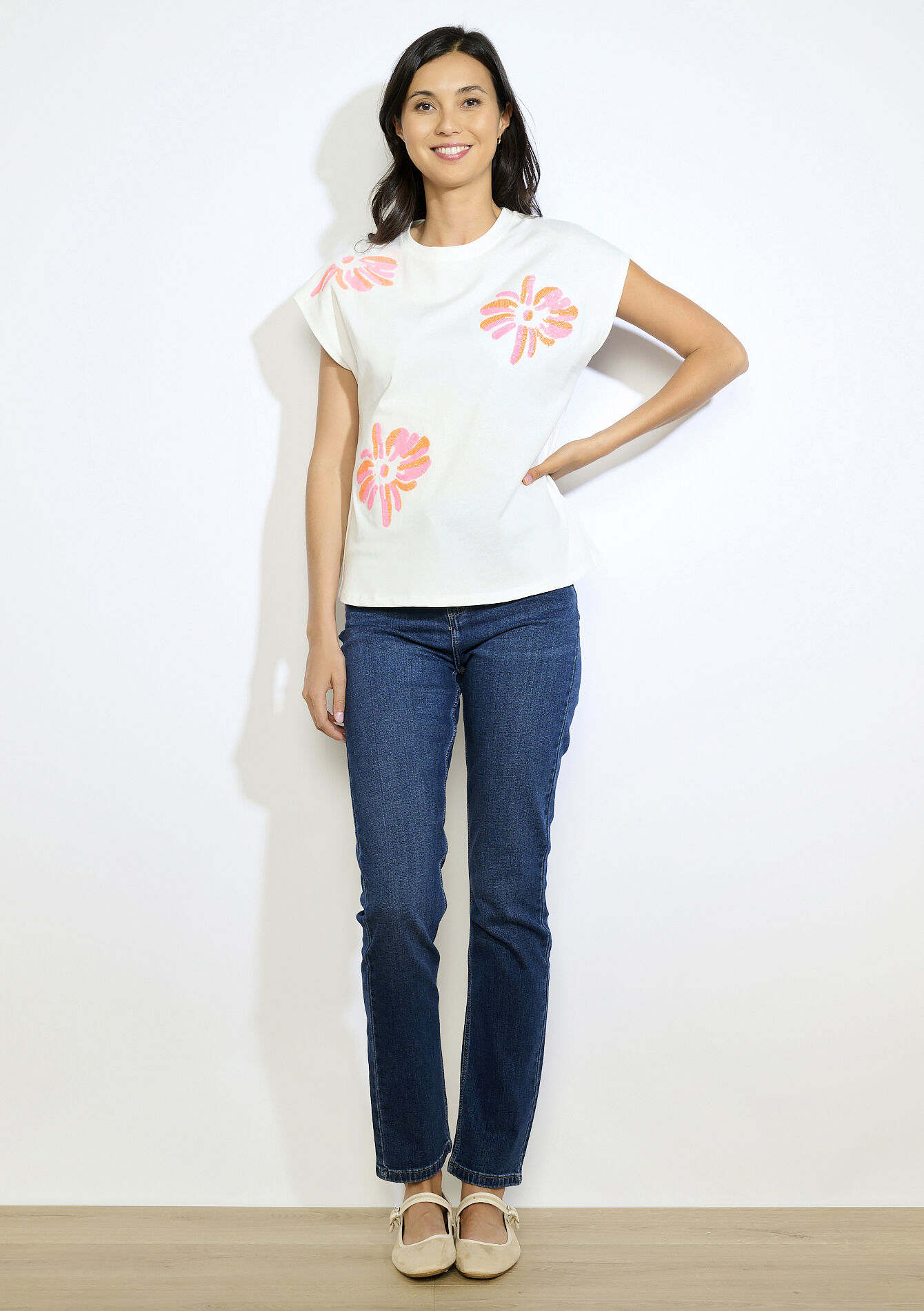 T-shirt imprimé pailleté, T-shirt imprimé pailleté - OFFWHITE - 02301906