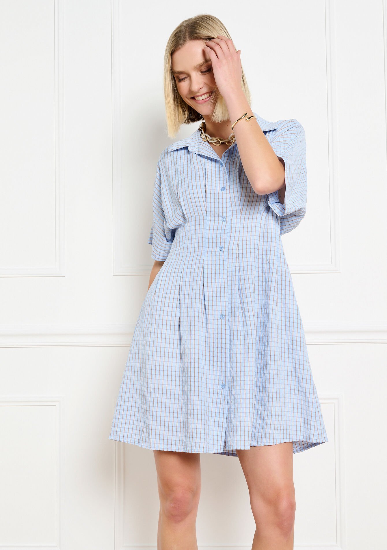 Checked shirt dress - BLUE PASTEL - 08104497_3003
