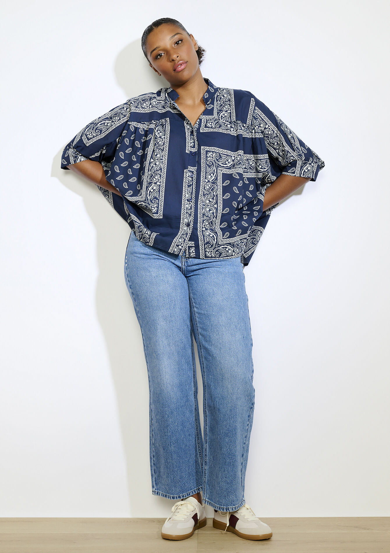 Oversized blouse met bandanaprint , Oversized blouse met bandanaprint - NAVY BASIC - 05702928_2723