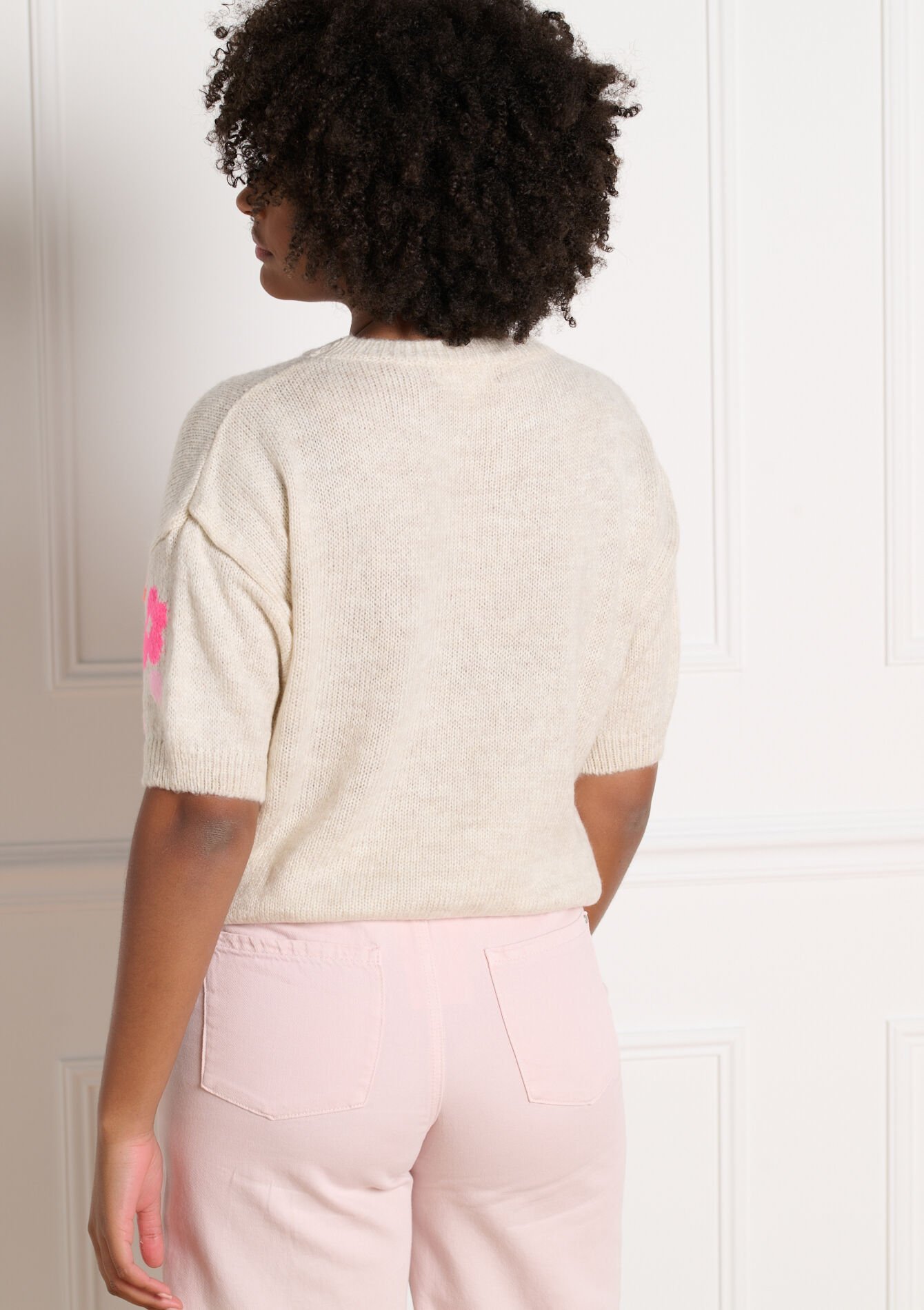 Trui met korte mouwen en motief - LT BEIGE - 04007263_2527