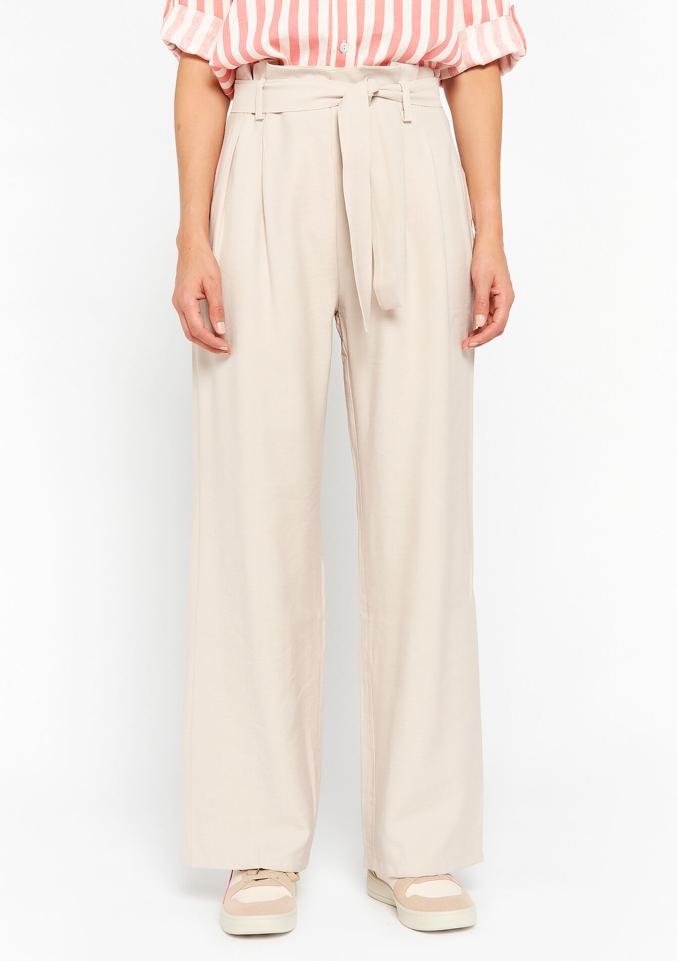 Pantalon paper bag en tencel, Pantalon paper bag en tencel - LT BEIGE - 06100548_2527