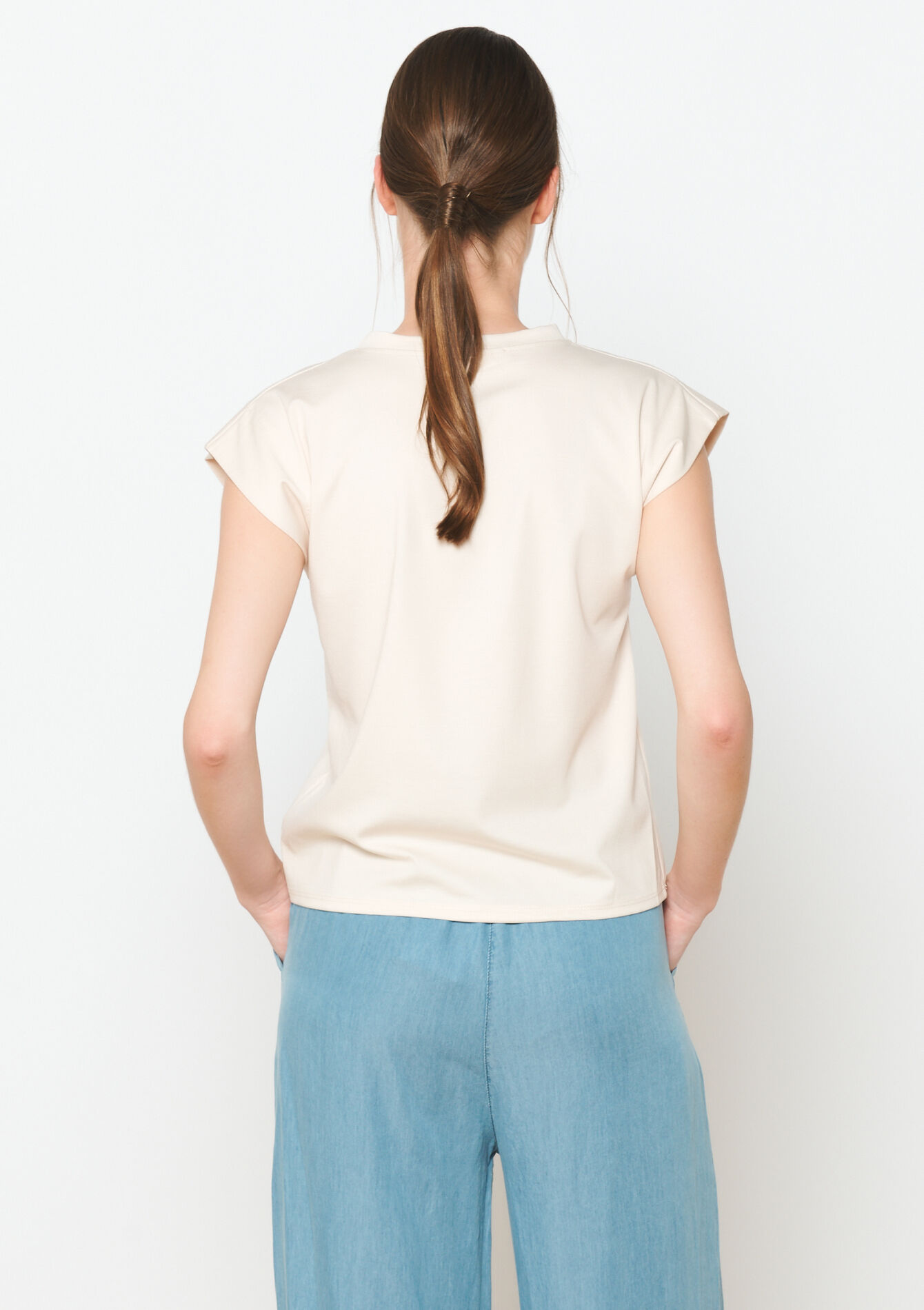T-shirt with round neck, T-shirt with round neck - VANILLA WHITE - 02200449