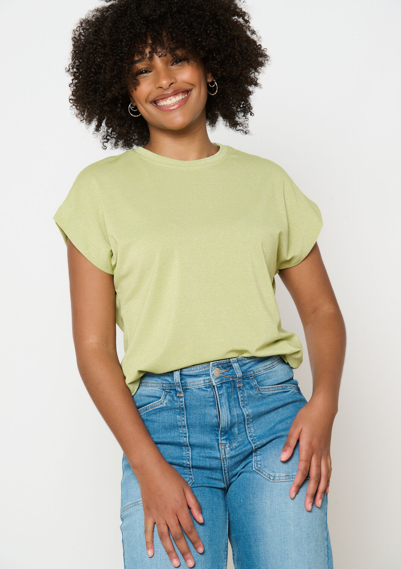 T-shirt with lurex, T-shirt with lurex - GREEN MOSS - 02301750_4504