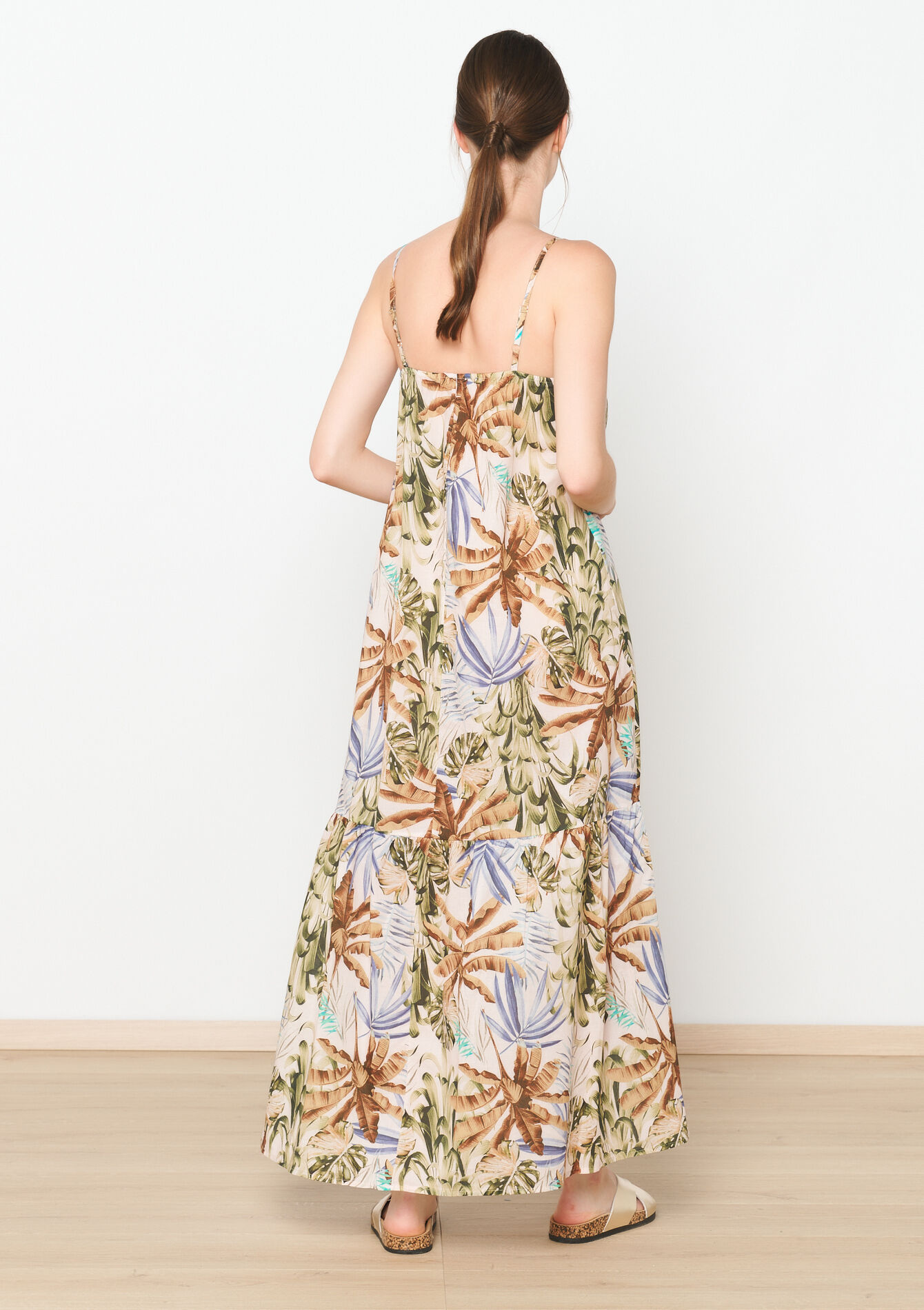 Maxi dress with tropical print, Maxi dress with tropical print - OFFWHITE - 08103782