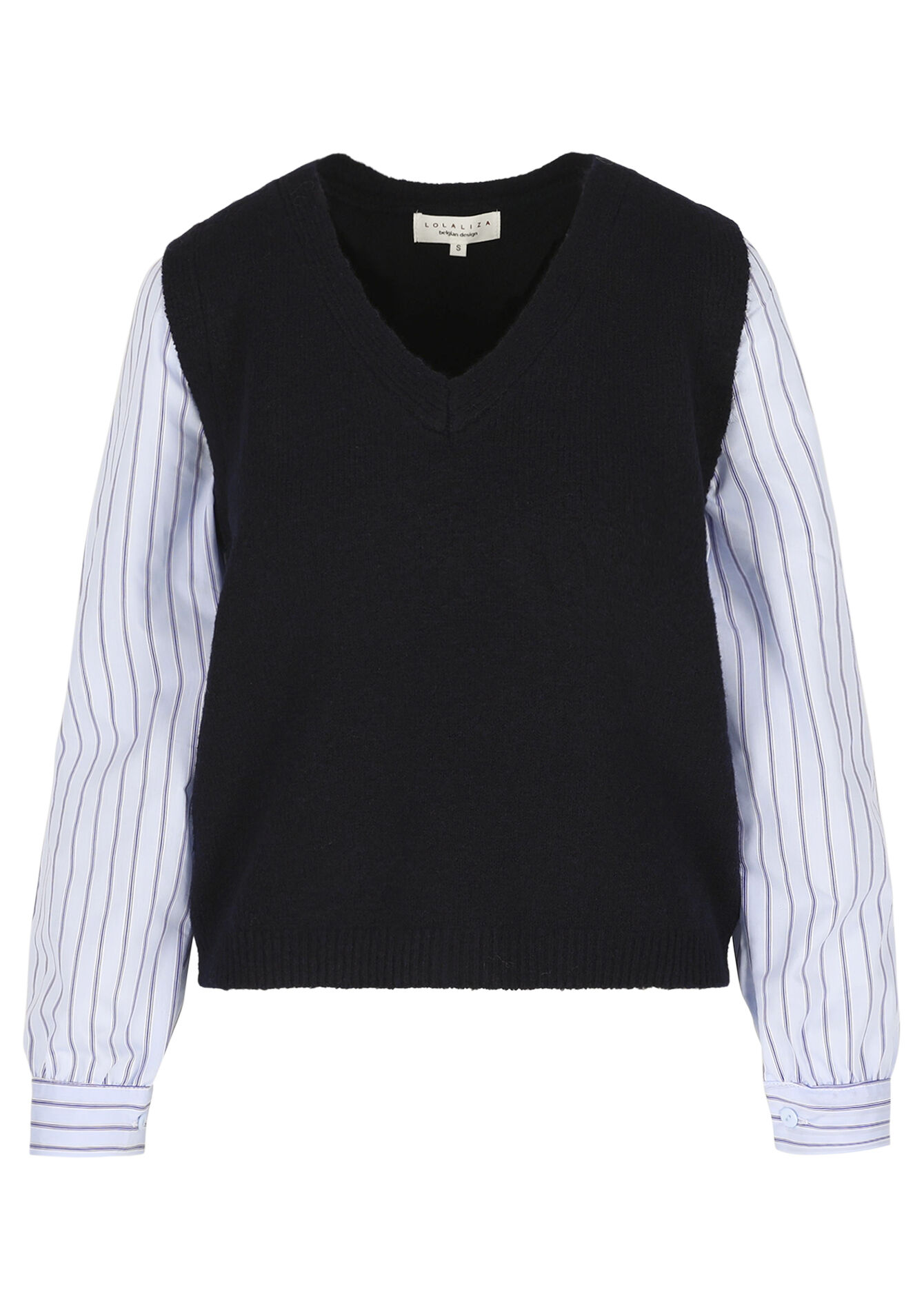 Trui met poplin laagjeslook - NAVY BASIC - 04007167_2723