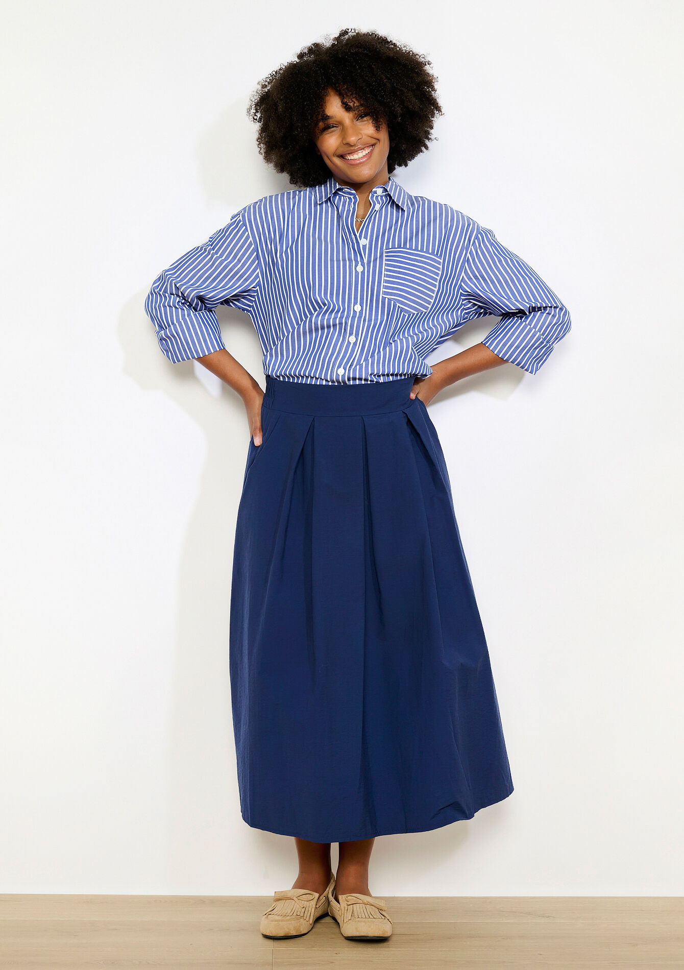 Middellange geplooide rok, , back