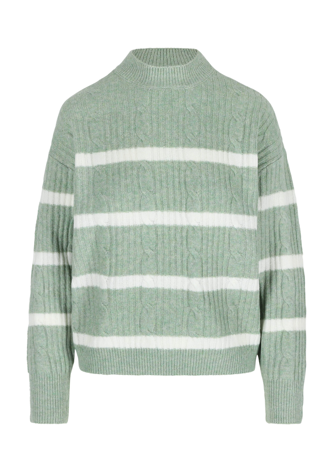 Pullover en maille torsadée à rayures, Pullover en maille torsadée à rayures - MINT GREEN - 04006160_1723