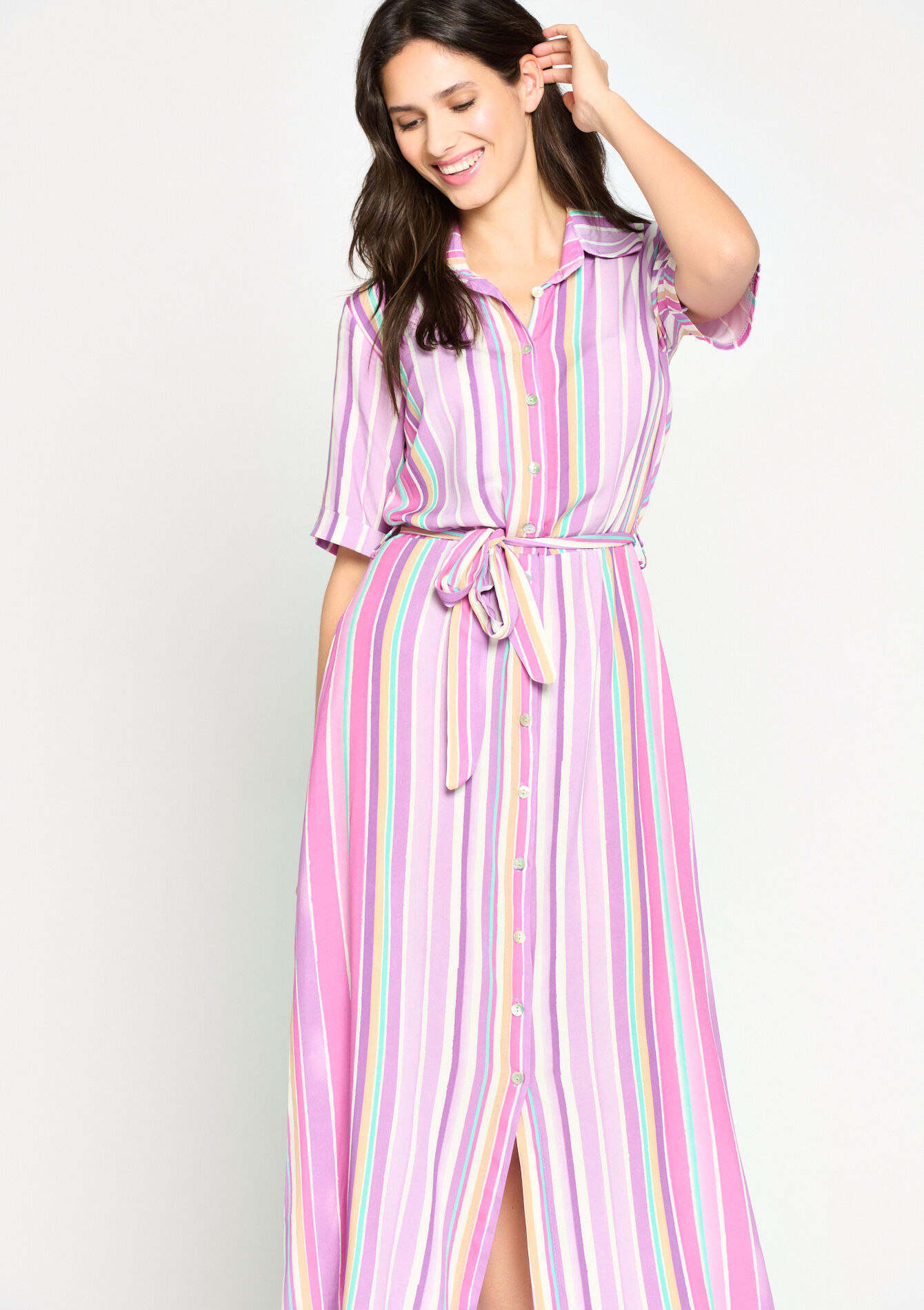 Robe-chemise à rayures, Robe-chemise à rayures - PASTEL LILAC - 08602010_1493