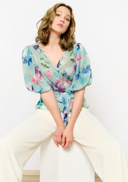 Wrap top with floral print - BLUE LAGOON - 05702523_2521