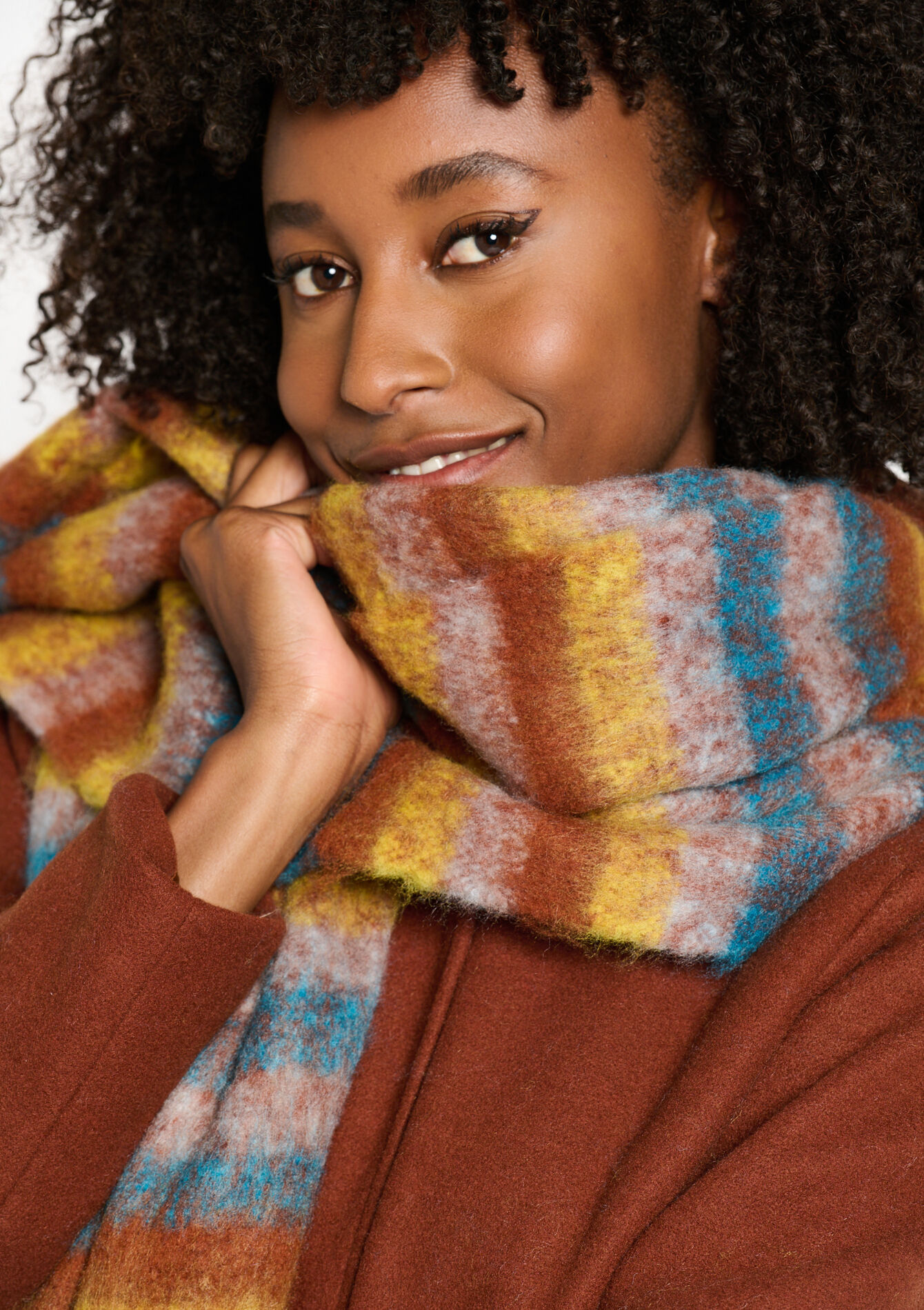 Écharpe douce à rayures, Écharpe douce à rayures - CAMEL BROWN - 1080280