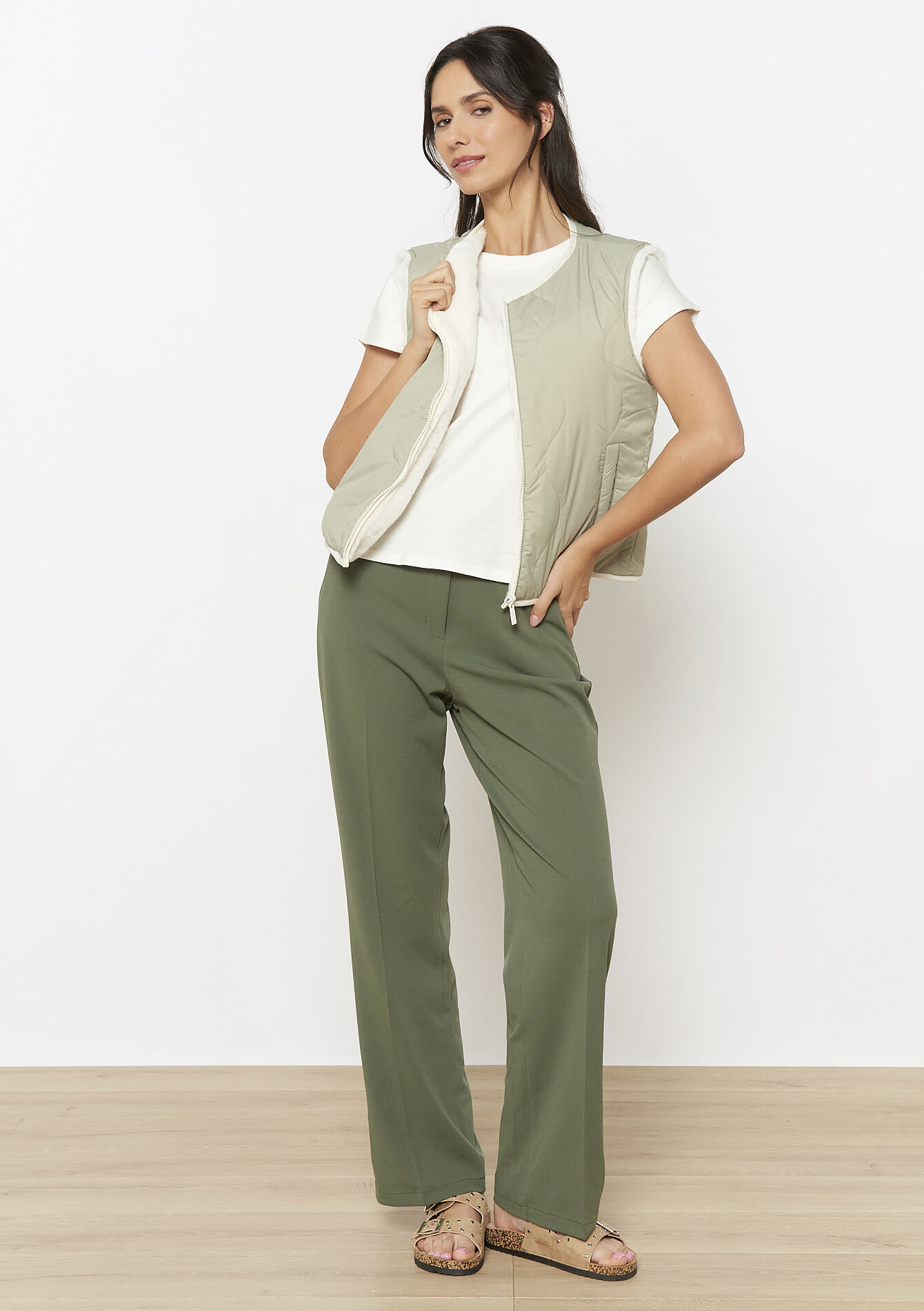 Omkeerbare mouwloze vest, Omkeerbare mouwloze vest - OFF WHITE/ GREEN - 15100313_2505