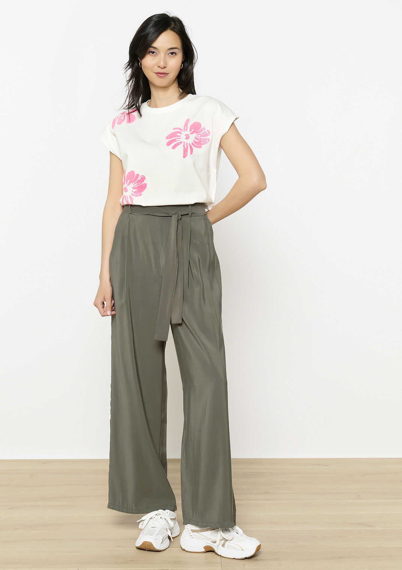 Viscose wijde broek, Viscose wijde broek - KHAKI MED - 06600979_4327