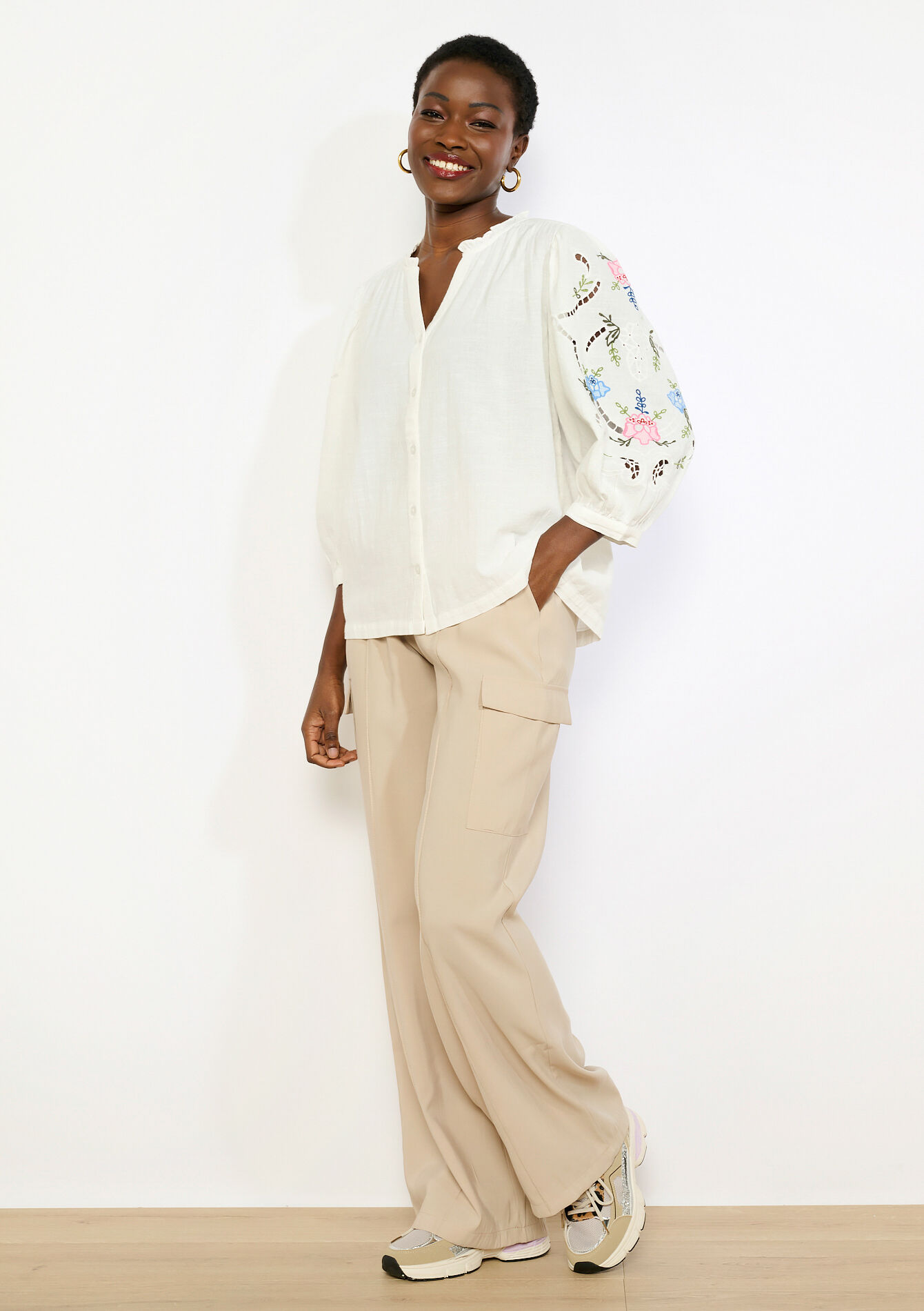 Blouse brodée ample - OPTICAL WHITE - 05702952_1019