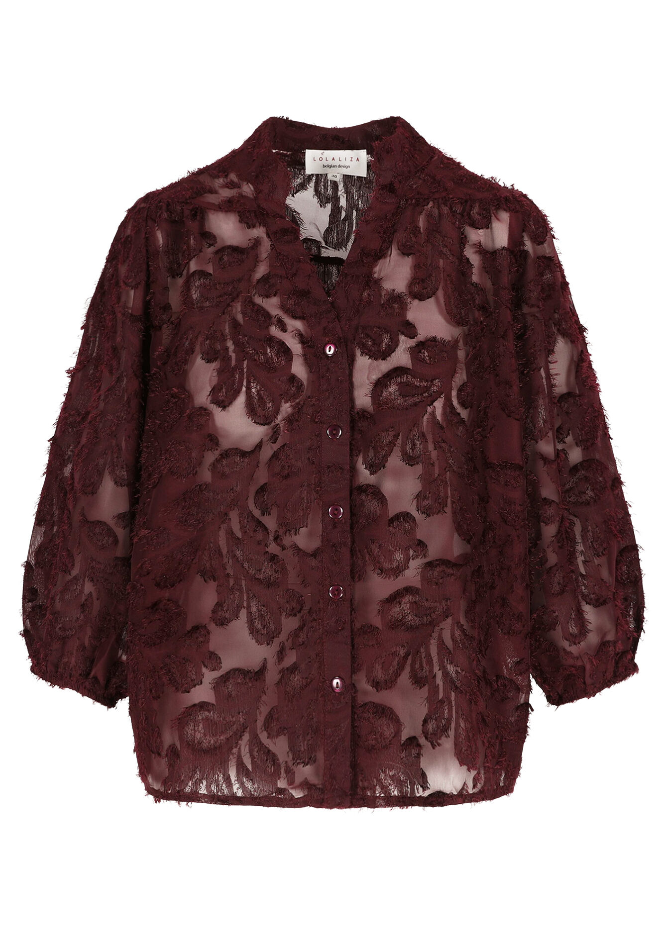 Transparant overhemd met structuur - BORDEAUX WINE - 05702855_5514