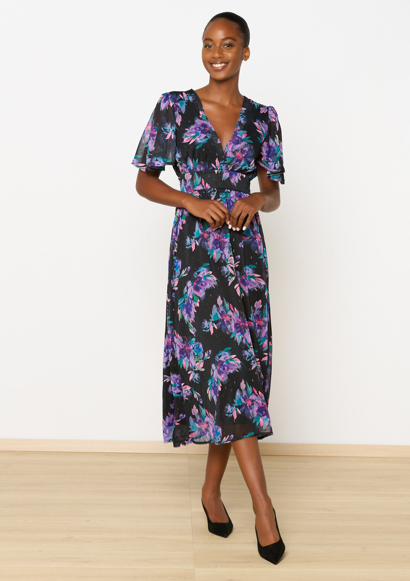 Maxi-jurk met bloemenprint, Maxi-jurk met bloemenprint - BLACK - 08103840_1119