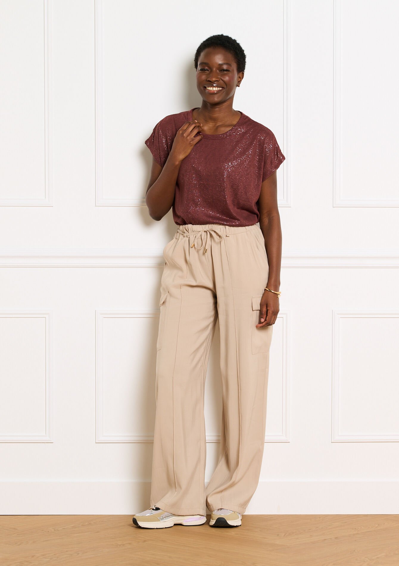 T-shirt met foil print - BROWN DARK CHOCOLATE - 02301943_3720