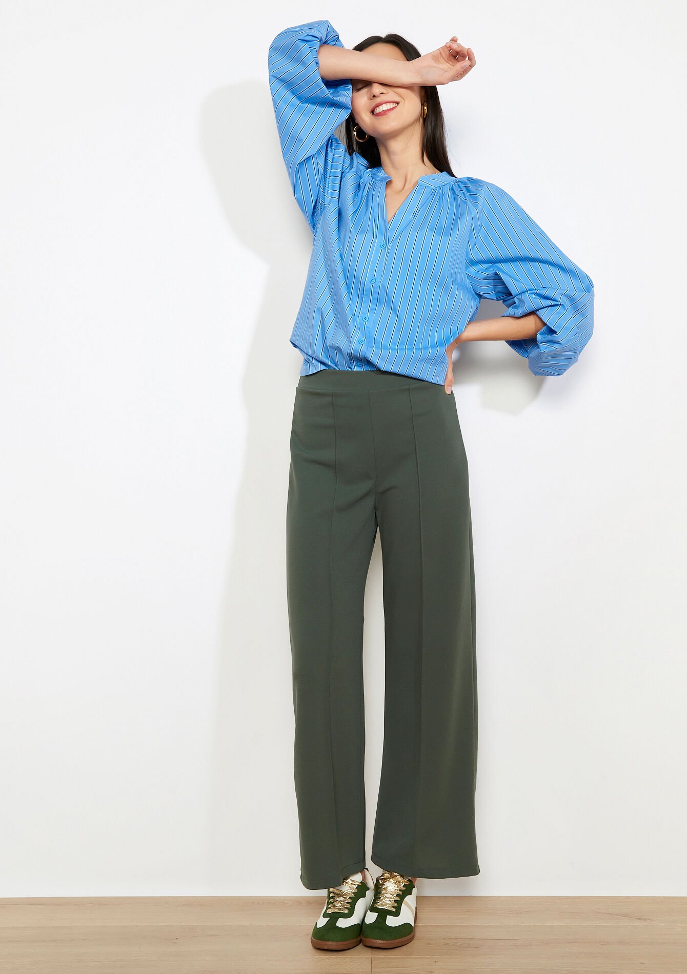 Wijde elegante broek - KHAKI MED - 06601100_4327