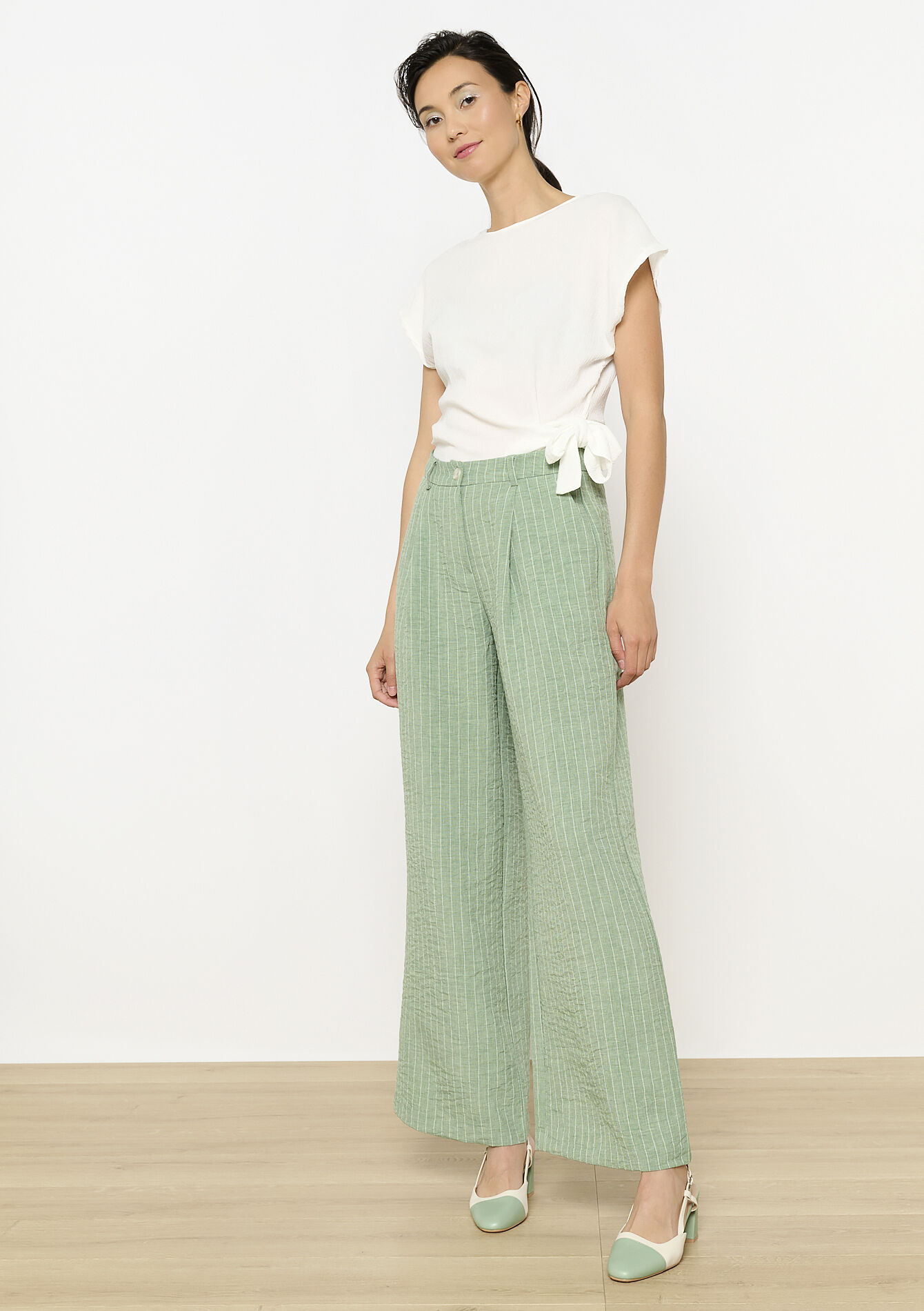 Geklede broek met krijtstrepen, Geklede broek met krijtstrepen - LIGHT GREEN PASTEL - 06100703_1822