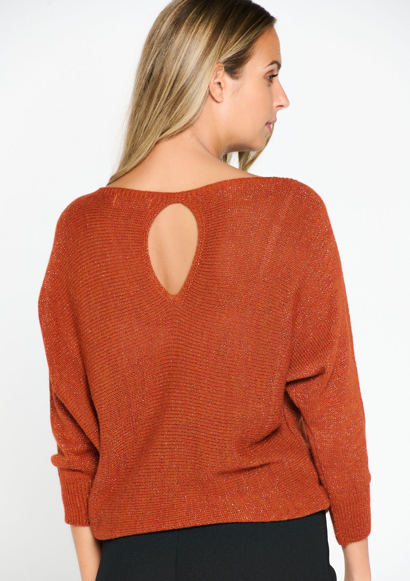 Lurex pullover with batwing sleeves, Lurex pullover with batwing sleeves - BRIQUE ORANGE - 04005984_1272