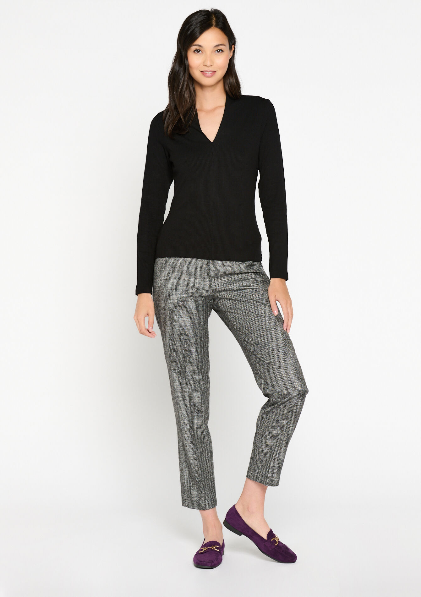 T-shirt met V-hals - BLACK - 02301430_1119