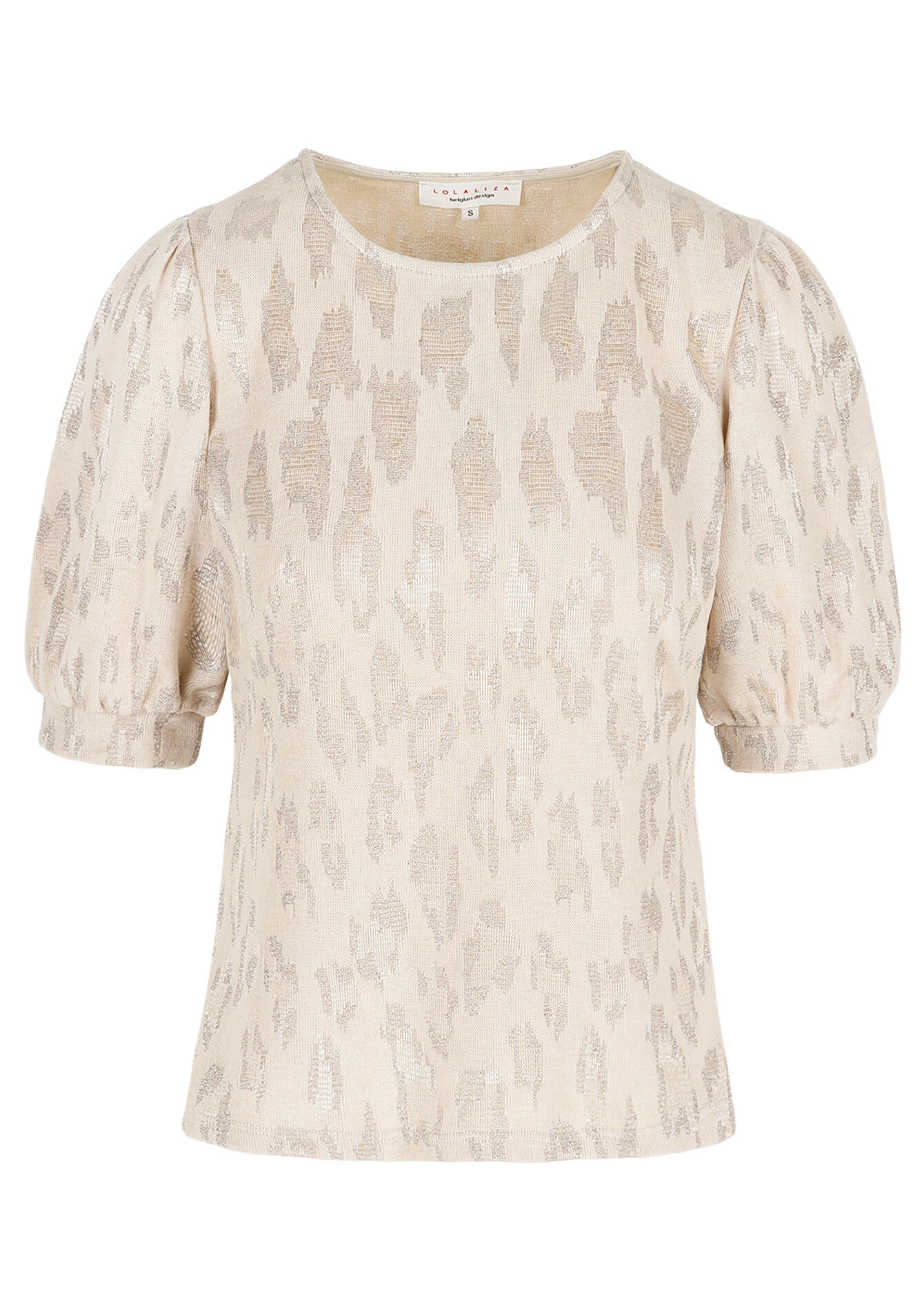 T-shirt met pofmouwen en luipaard, T-shirt met pofmouwen en luipaard - NUDE PINK - 02301922