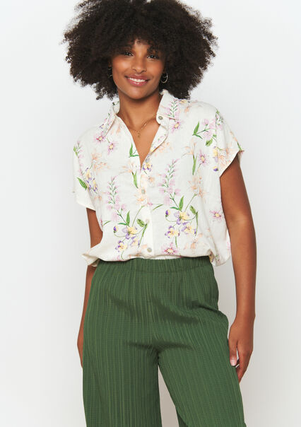 Linen shirt with floral print - ECRU PEACH - 05702373_2564
