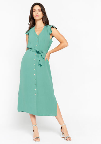Shirt dress with butterfly sleeves - ALMOND GREEN - 08602149_1724