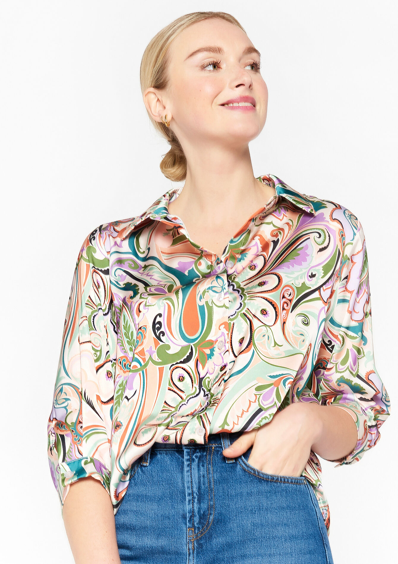 Chemise en satin à imprimé Paisley - VANILLA WHITE - 05702150_1013