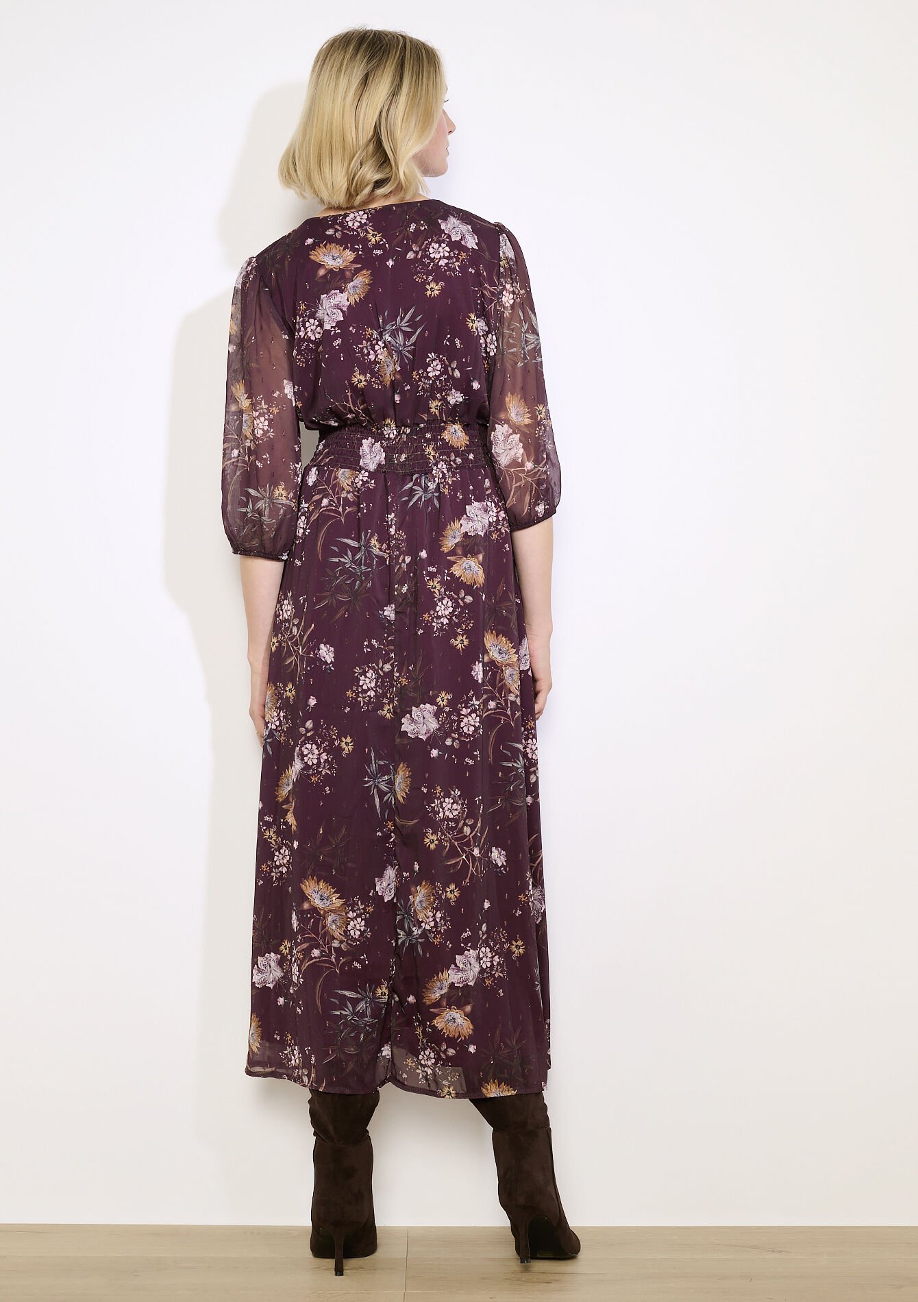 Gebloemde midi-jurk, Gebloemde midi-jurk - BORDEAUX WINE - 08104224_5514