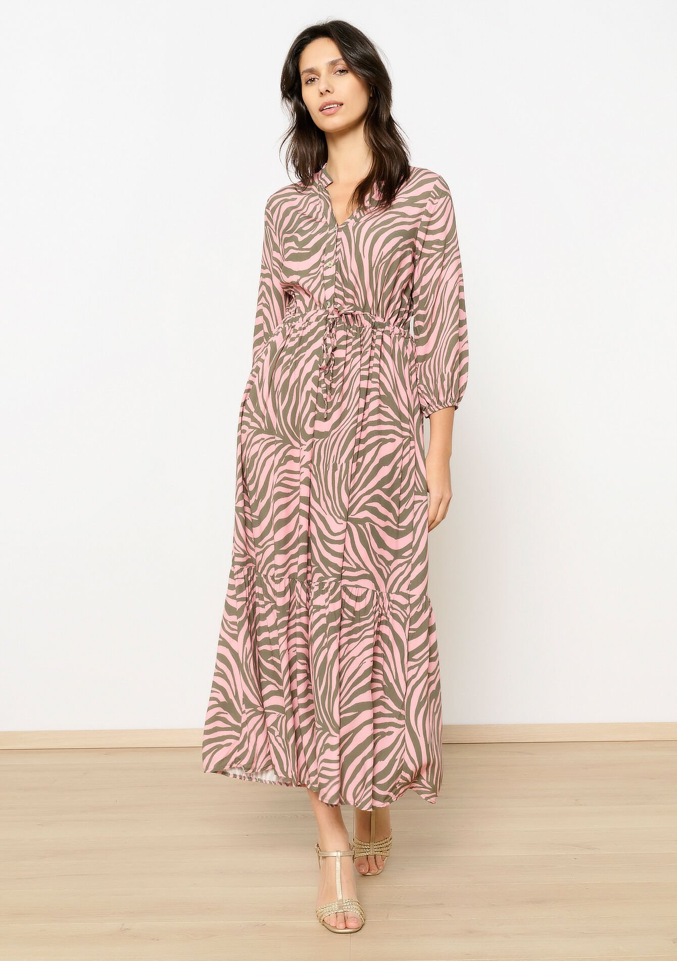 Maxi-jurk met zebranprint, Maxi-jurk met zebranprint - KHAKI FADED - 08103996_4326